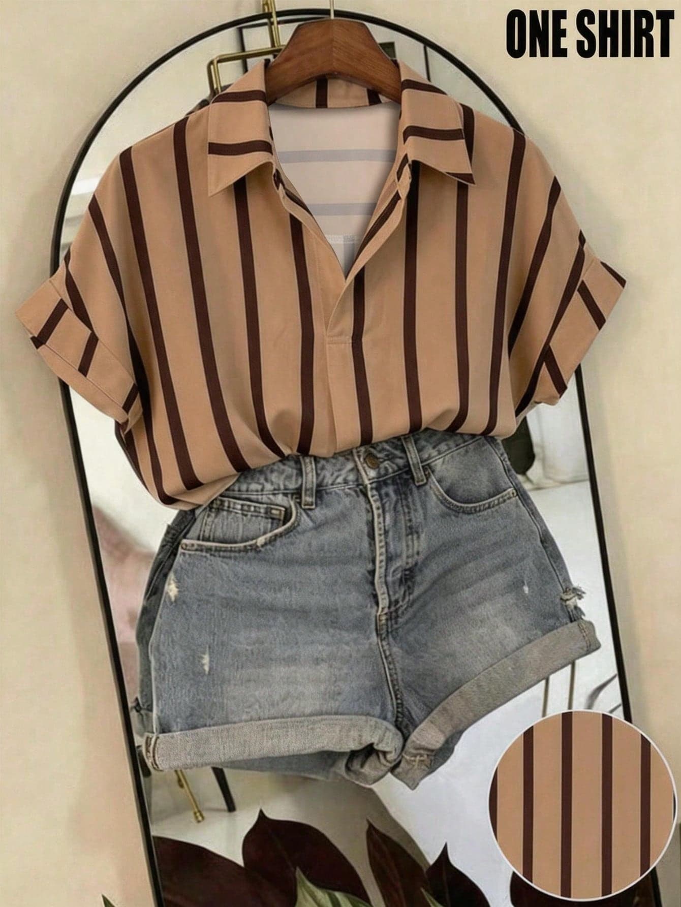 Franclia Fashionable High-End French Design Loose Batwing Sleeve Lapel Women's Shirt, Striped Shirt, Short Sleeve Shirt, Spring/Summer Outfit, Vacation Outfit, Women's Spring/Summer Shirt, Women's Cover Up, Beach Outfit, Women's Top, Blue And White Striped