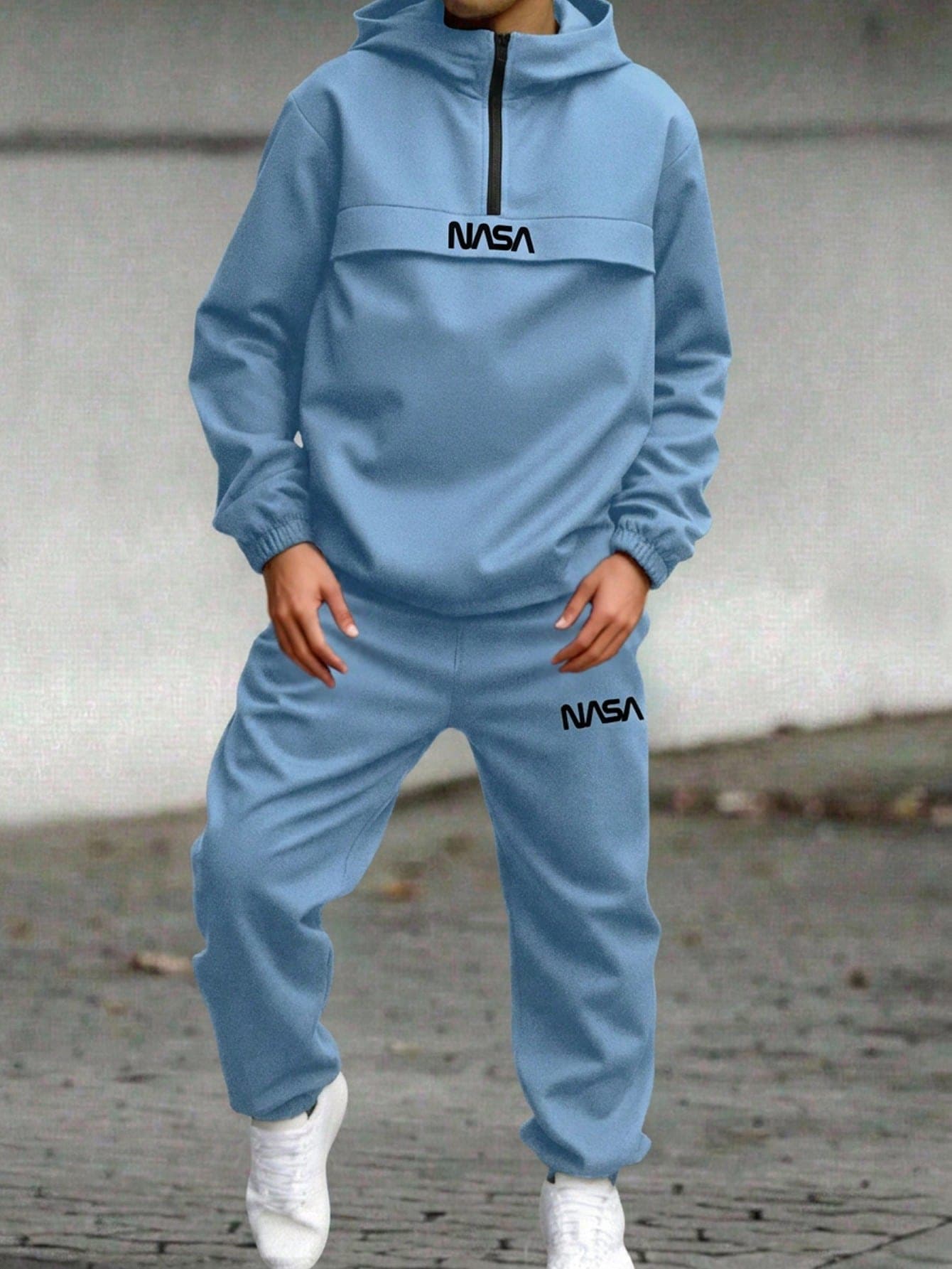 SHEIN Teen Boy Half-Zip Hooded Jacket And Jogger Pants 2pcs Set, Suitable For Autumn/Winter, Casual Sports Style, Ideal For Commuting, School, Daily Wear, Vacation, Travel, Sports, All Seasons, Fleece, Thickened