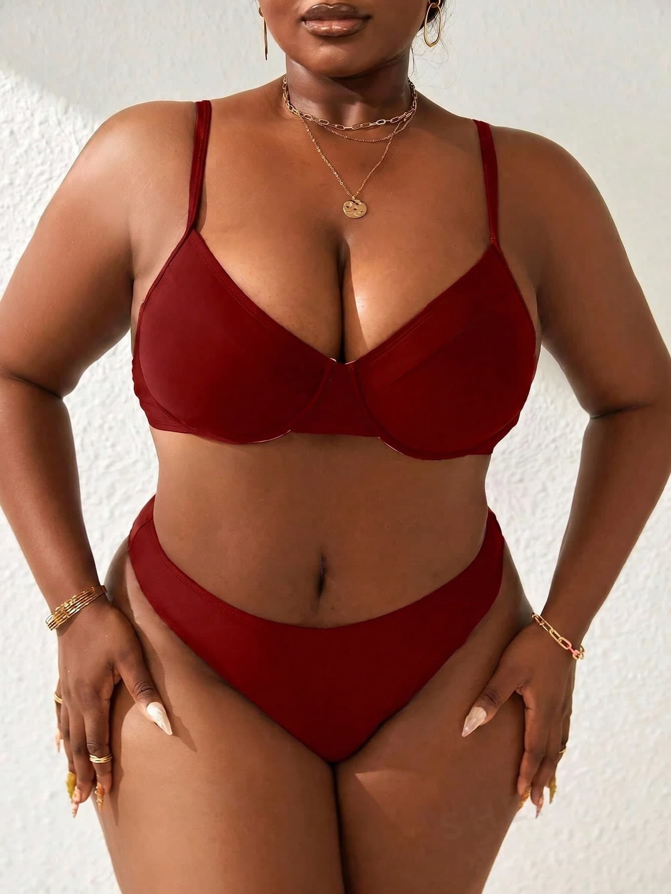 Slaydiva 2026 New Summer Beach Vacation Solid Color Underwire Plus Size Women's Bikini Set