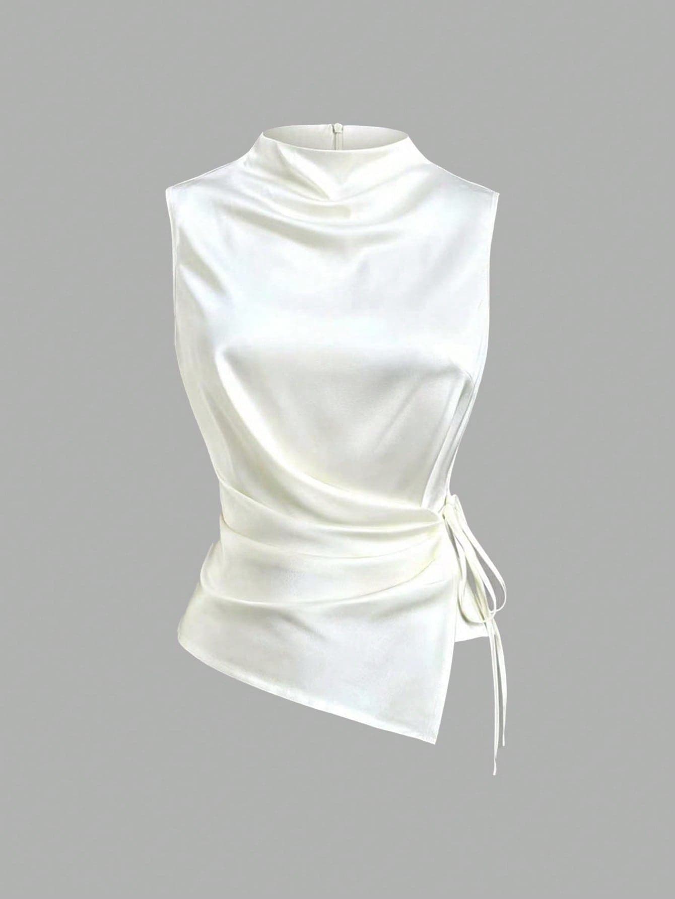 Sweetra French Style Elegant Elegant Exquisite Satin Fabric High Neck Design Unique Pleated Tie Design Spring Summer High-End Urban White-Collar Commuter Versatile Pure Desire Slouchy Women's Blouse