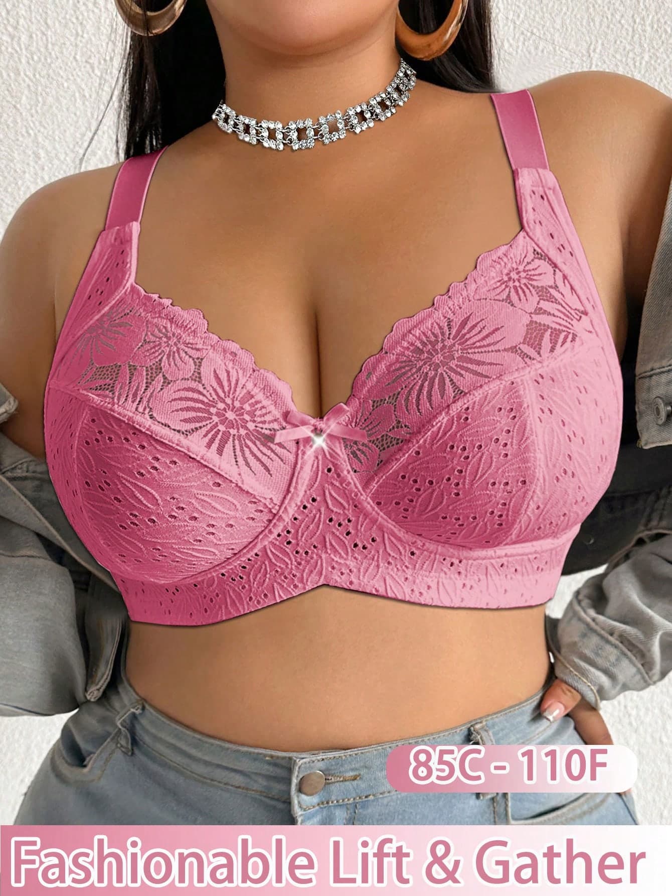 DesireSculpt Plus Size Lace Patchwork Non-Wired Bralette 1 Piece