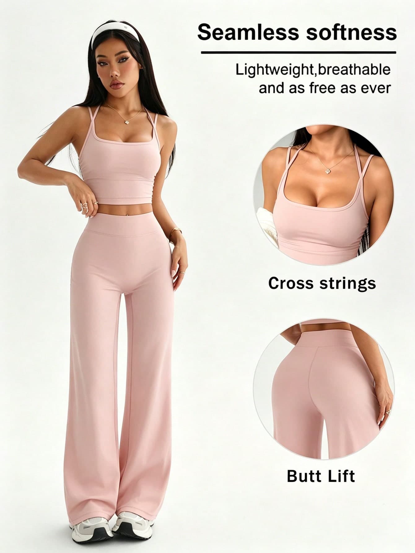 Dewbera Dewbera Women's Solid Color Cropped Camisole And Flare Pants Sports Suit