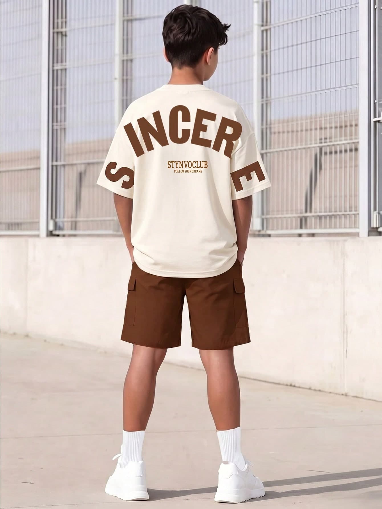 Teen Boys Spring/Summer Short Sleeve & Shorts 2-Piece Set, CHILD OF GOD Slogan Print Top & Khaki Cargo Shorts, Cool Streetwear Casual Outfit For Boys' Daily Outings, Effortless Stylish Look