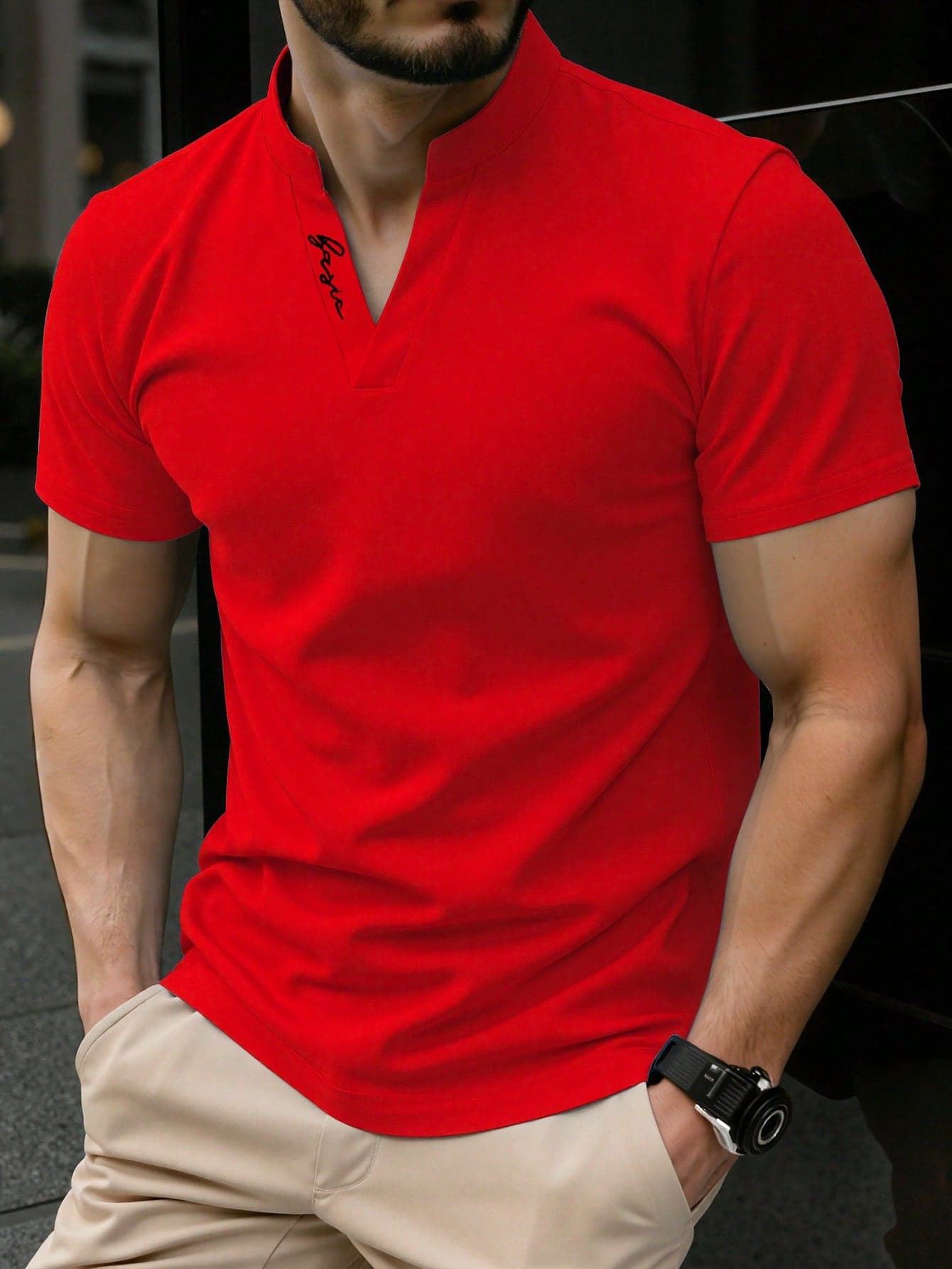 Manfinity Homme Men's Summer Casual Notch Collar Polo Shirt, Formal