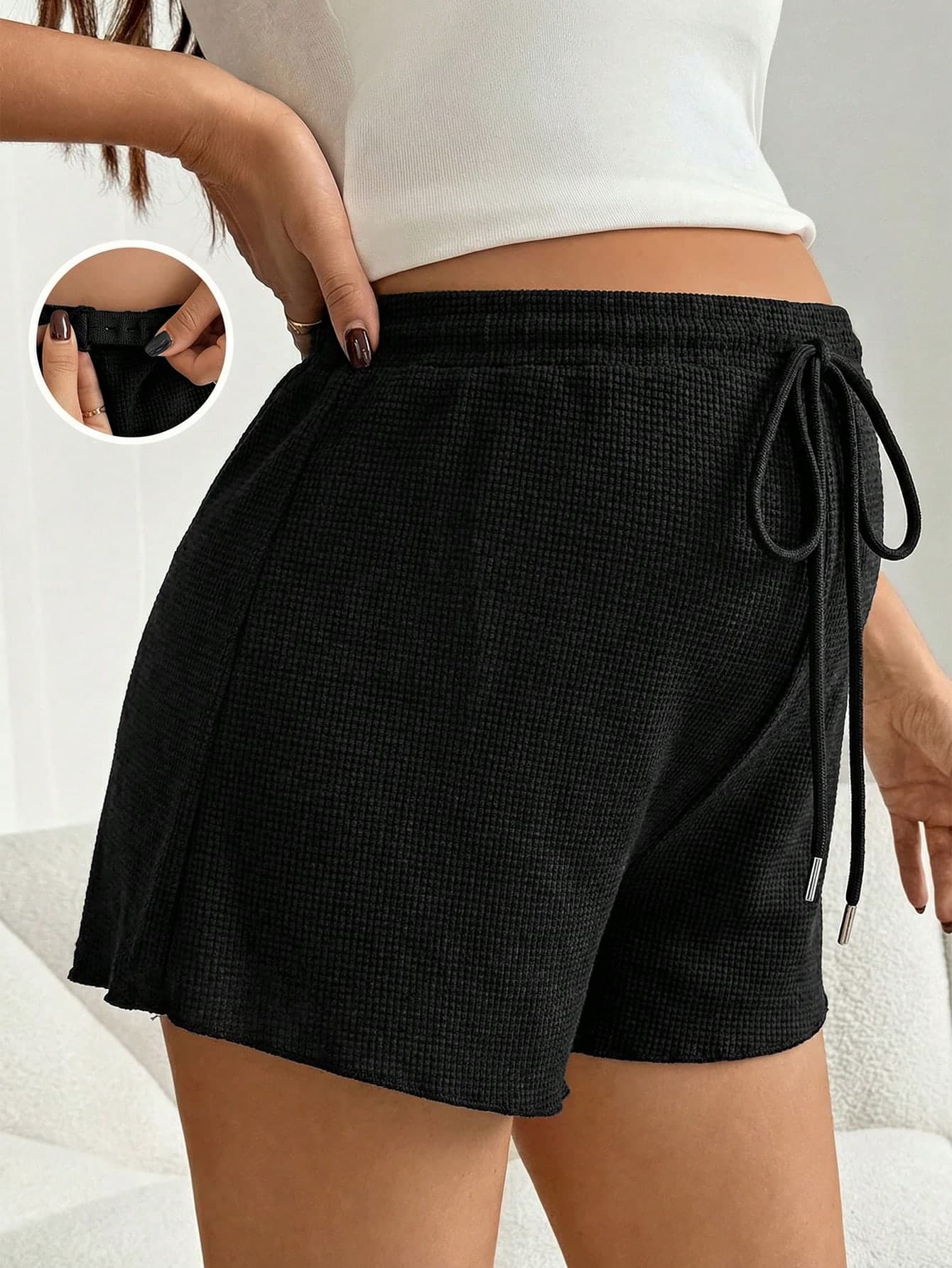 SHEIN Maternity Casual Versatile Ribbed Adjustable Drawstring Waist Shorts