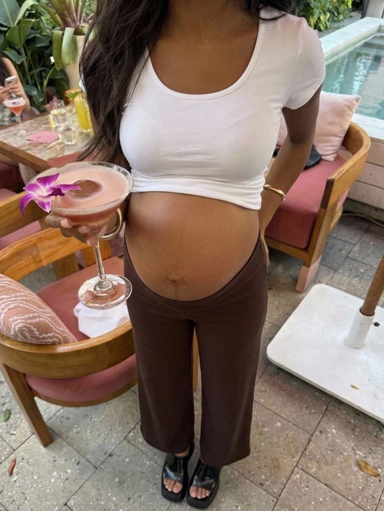SHEIN Maternity Solid Color High Waist Casual Loose Pants