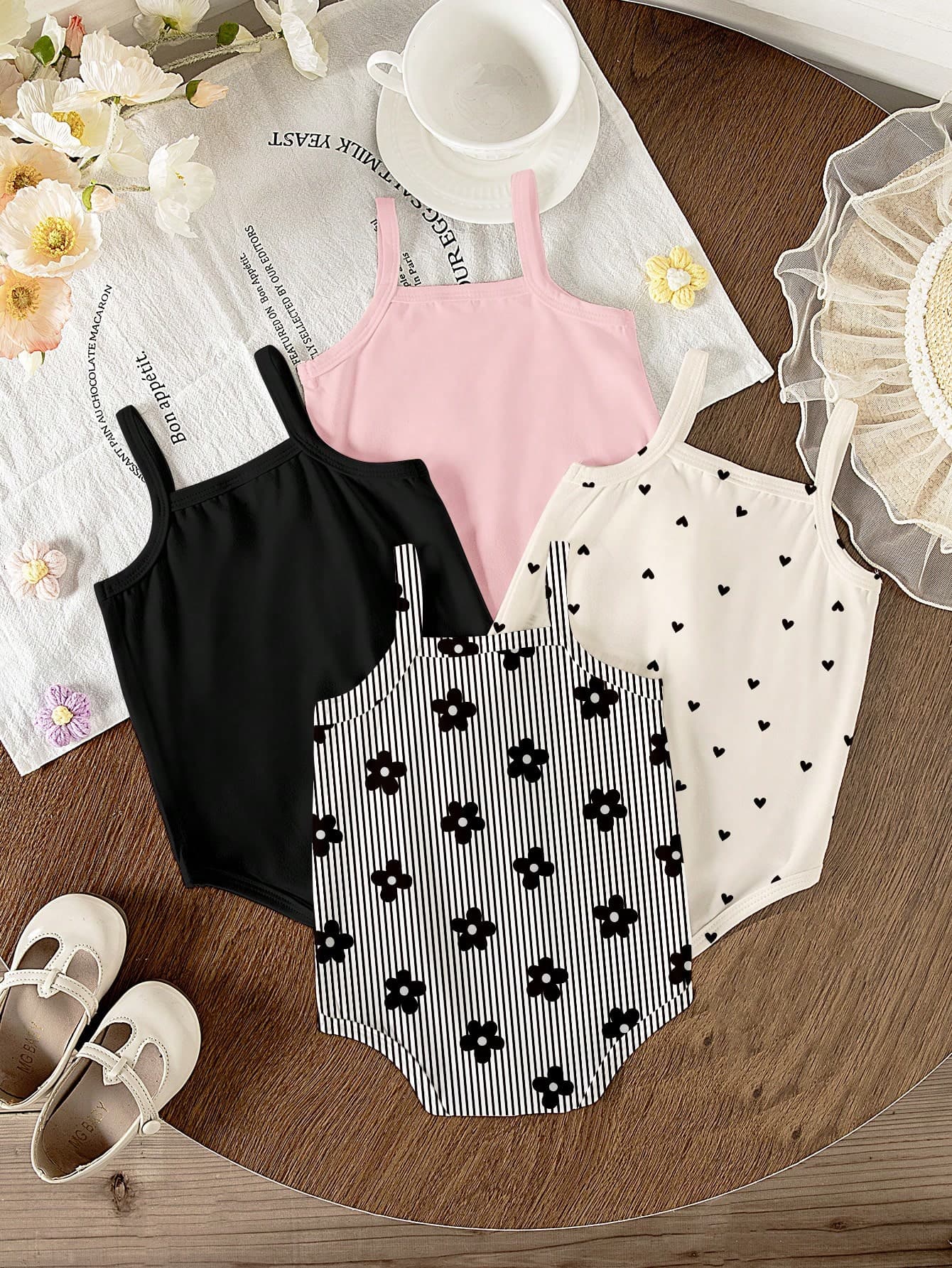 Souflis Souflis 1pc Newborn Baby Romper Surprise Blind Box 5-In-1, Cute Striped, Floral Or Heart Pattern Print Or Solid Color Soft Strap Romper Suitable For Casual And Outing Wear, Summer Outfits