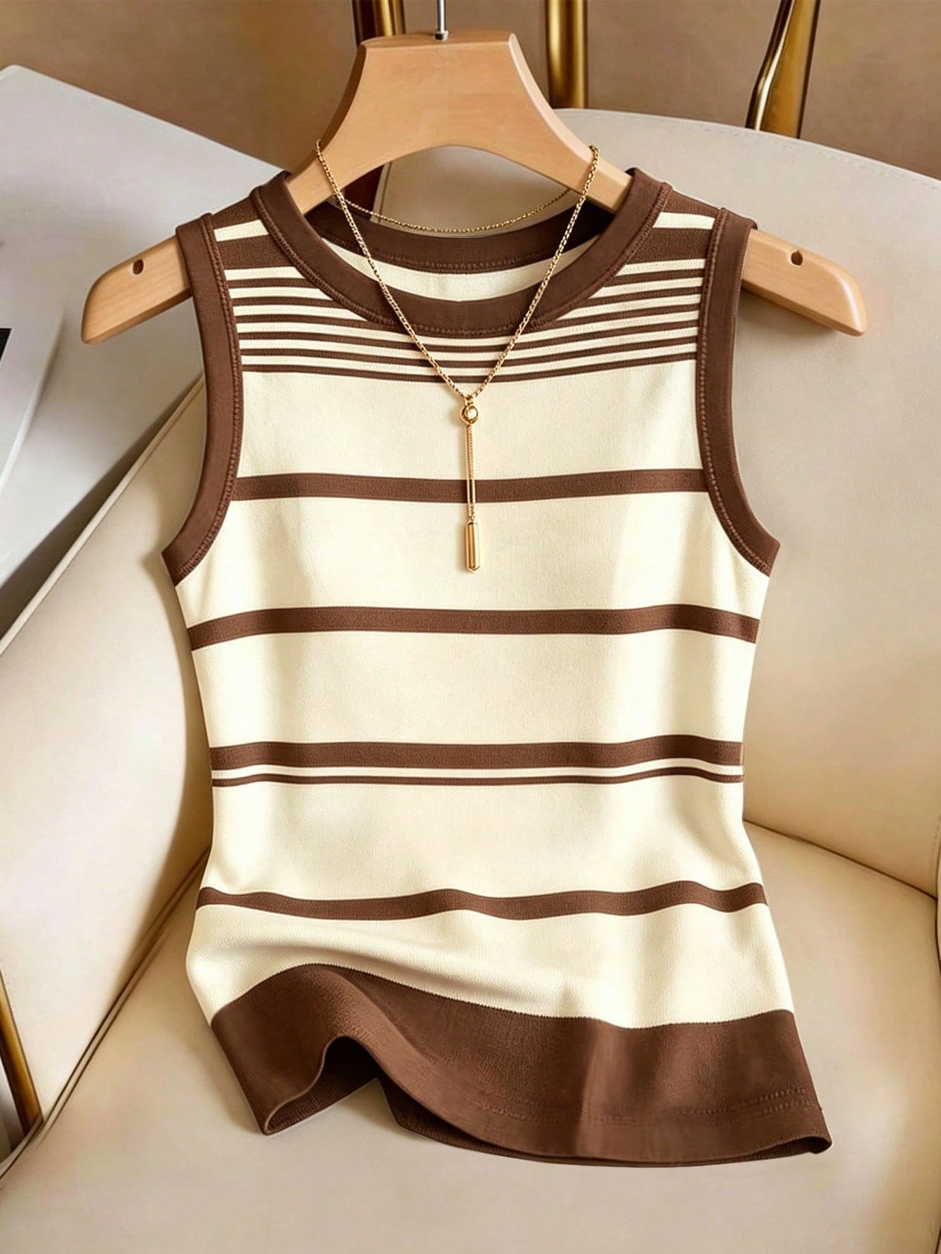 Franclia Women's Asymmetrical Striped Crew Neck Versatile Casual Tank Top