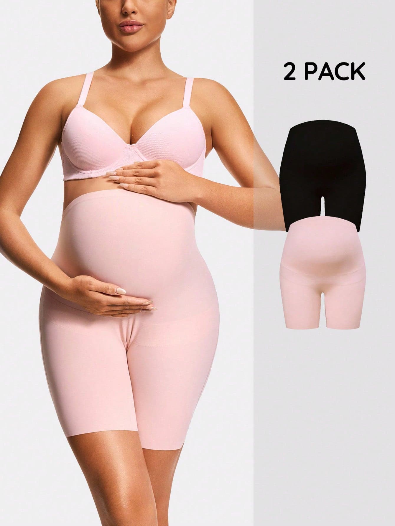 SHAPORA 2pcs Maternity Solid Color Elastic Comfortable High Waist Shapewear Bottom