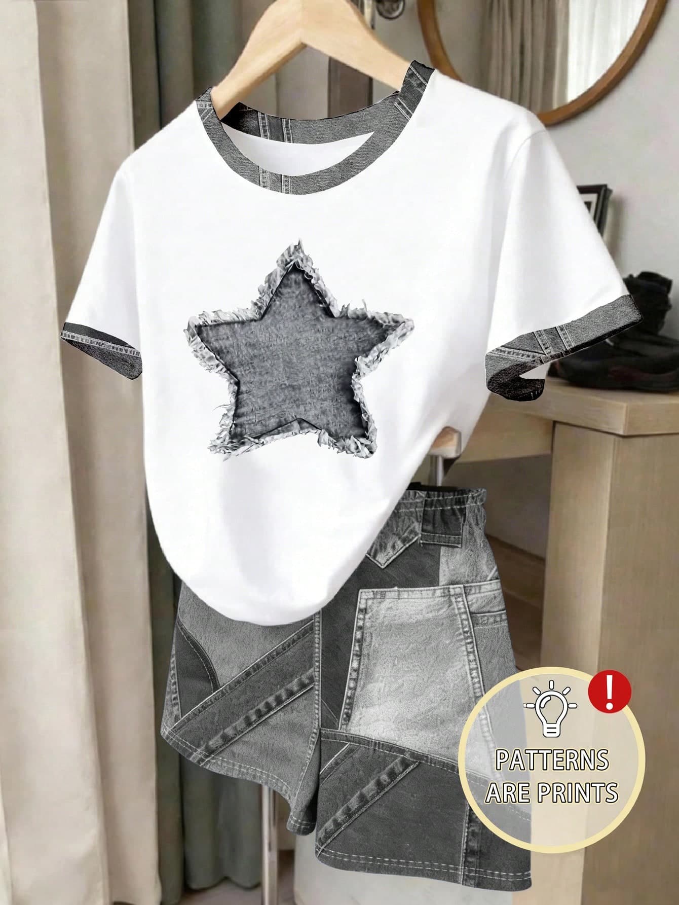 Tween Girls Digital Diamond Pattern Short Sleeve & Shorts Set, Casual Comfortable Spring/Summer Fashion, Home, School, Holidays, Random 1pc Sent