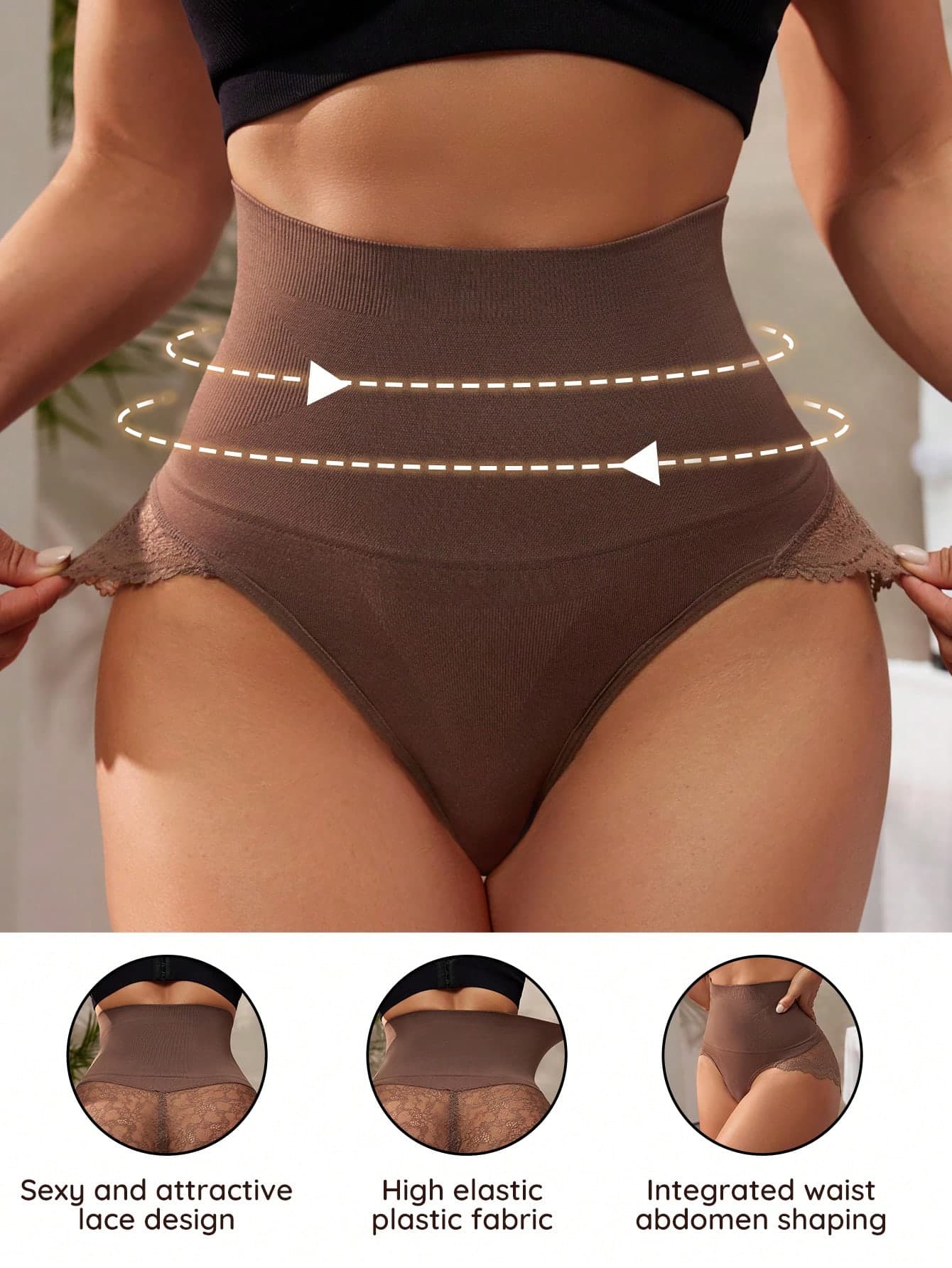 SHEIN Women's Shapewear Bottom Lace Patchwork Tummy Control Briefs