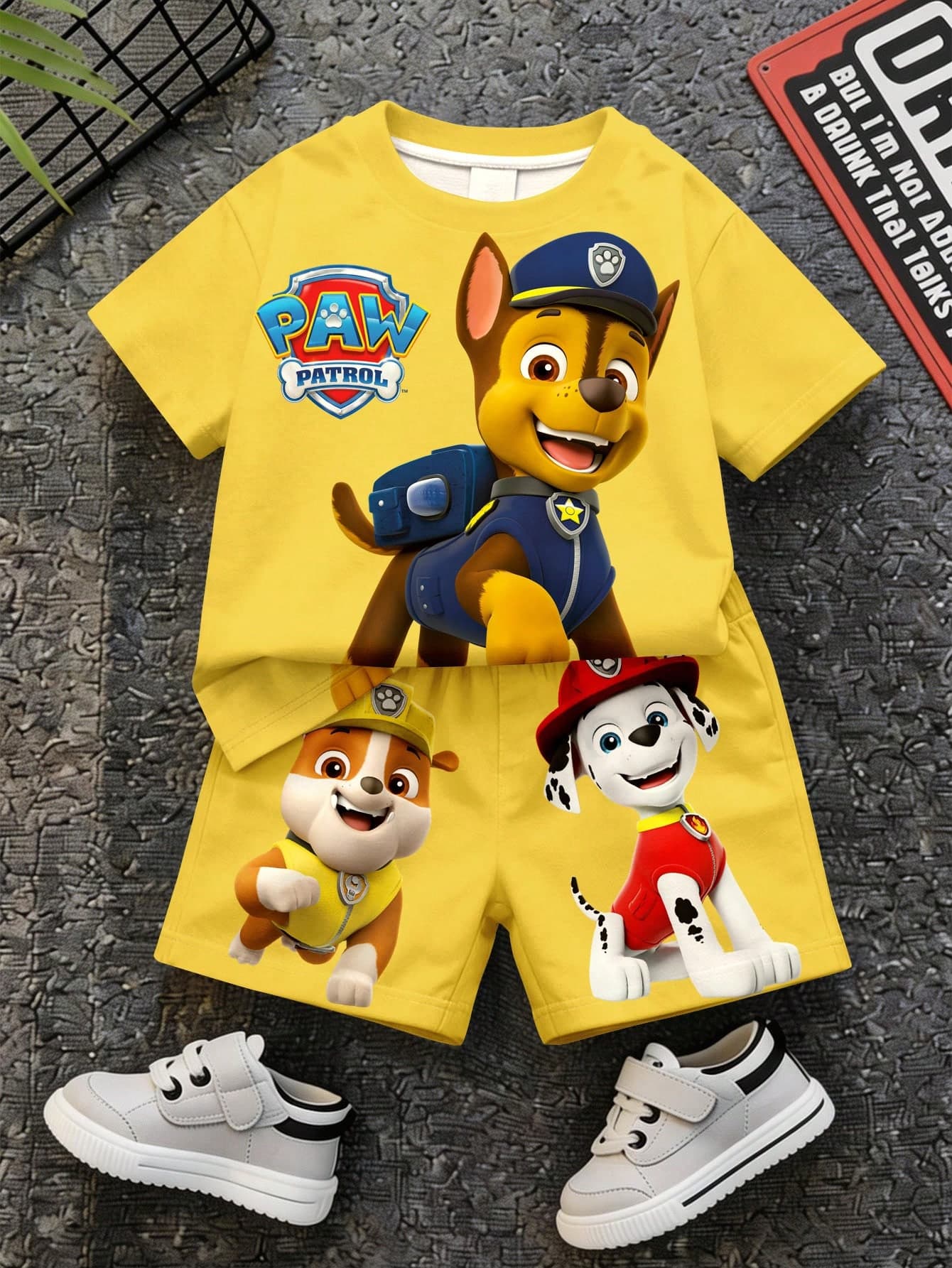 SHEIN | PAW Patrol Kids Young Boy Round Neck Letter Cartoon Pattern Short Sleeve T-Shirt And Shorts Casual Daily Set