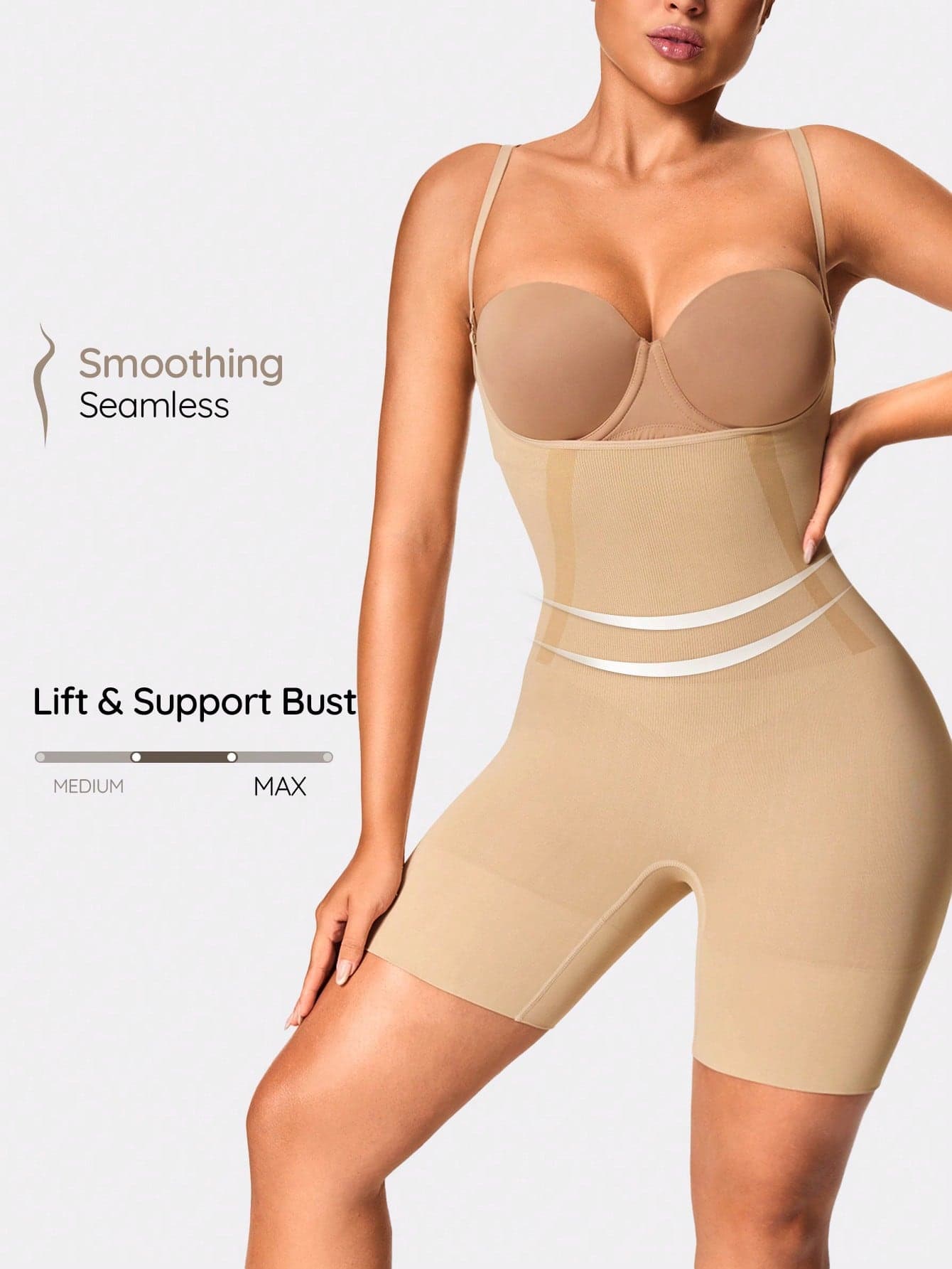 SHAPORA Solid Color Seamless Bodysuit Shorts