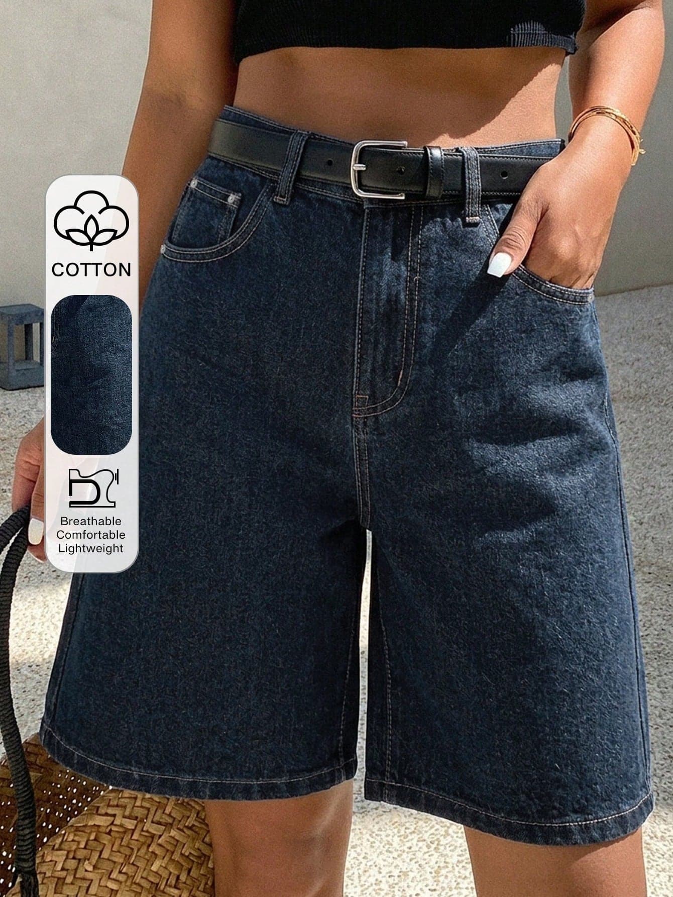 DAZY Women's Comfortable Casual Loose Fit Denim Bermuda Shorts, New Summer Style Y2K
