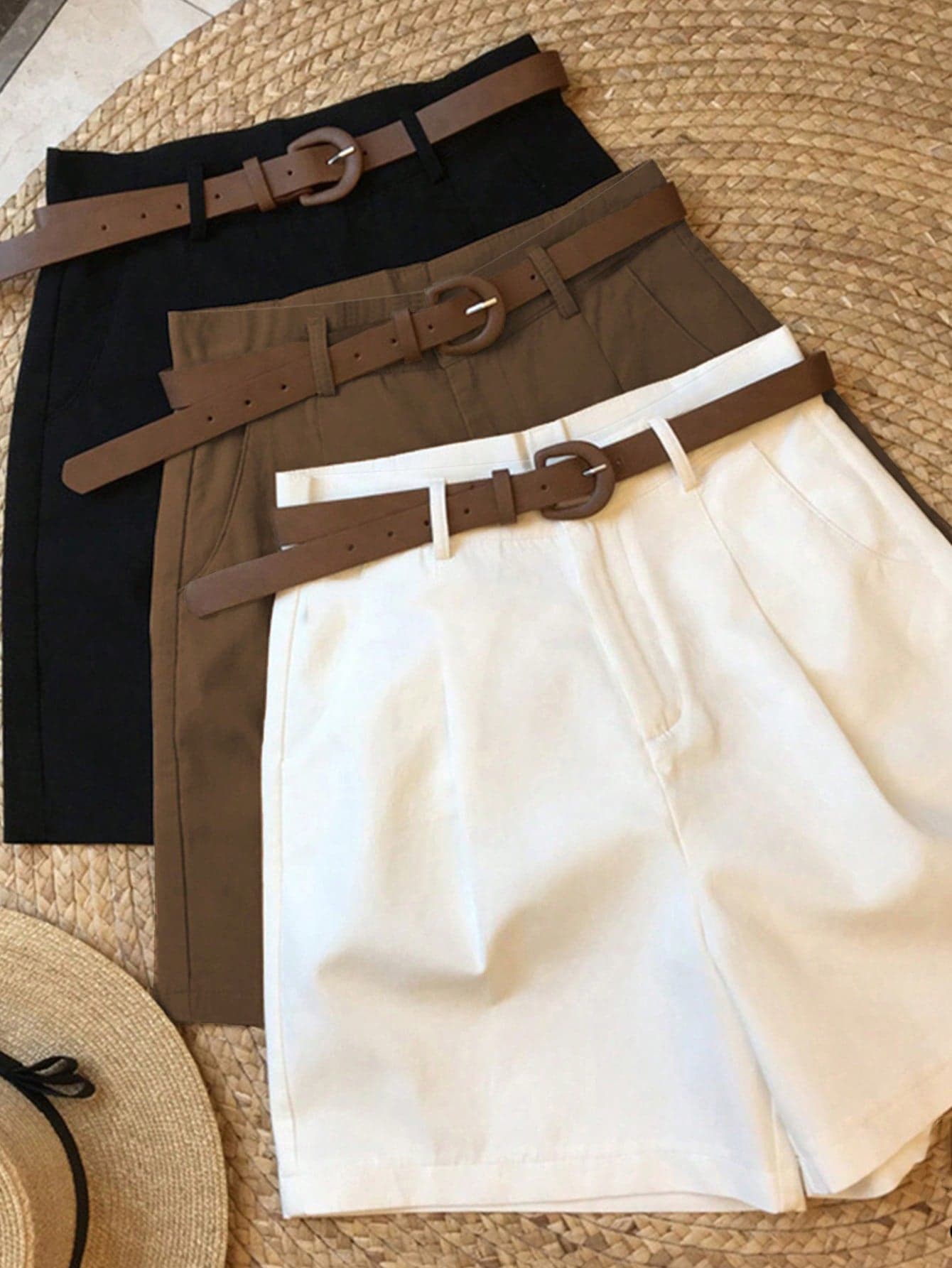 SHEIN Women's Plus Size Black White Coffee Shorts Commute Office Casual Outdoor (No Belt Included)