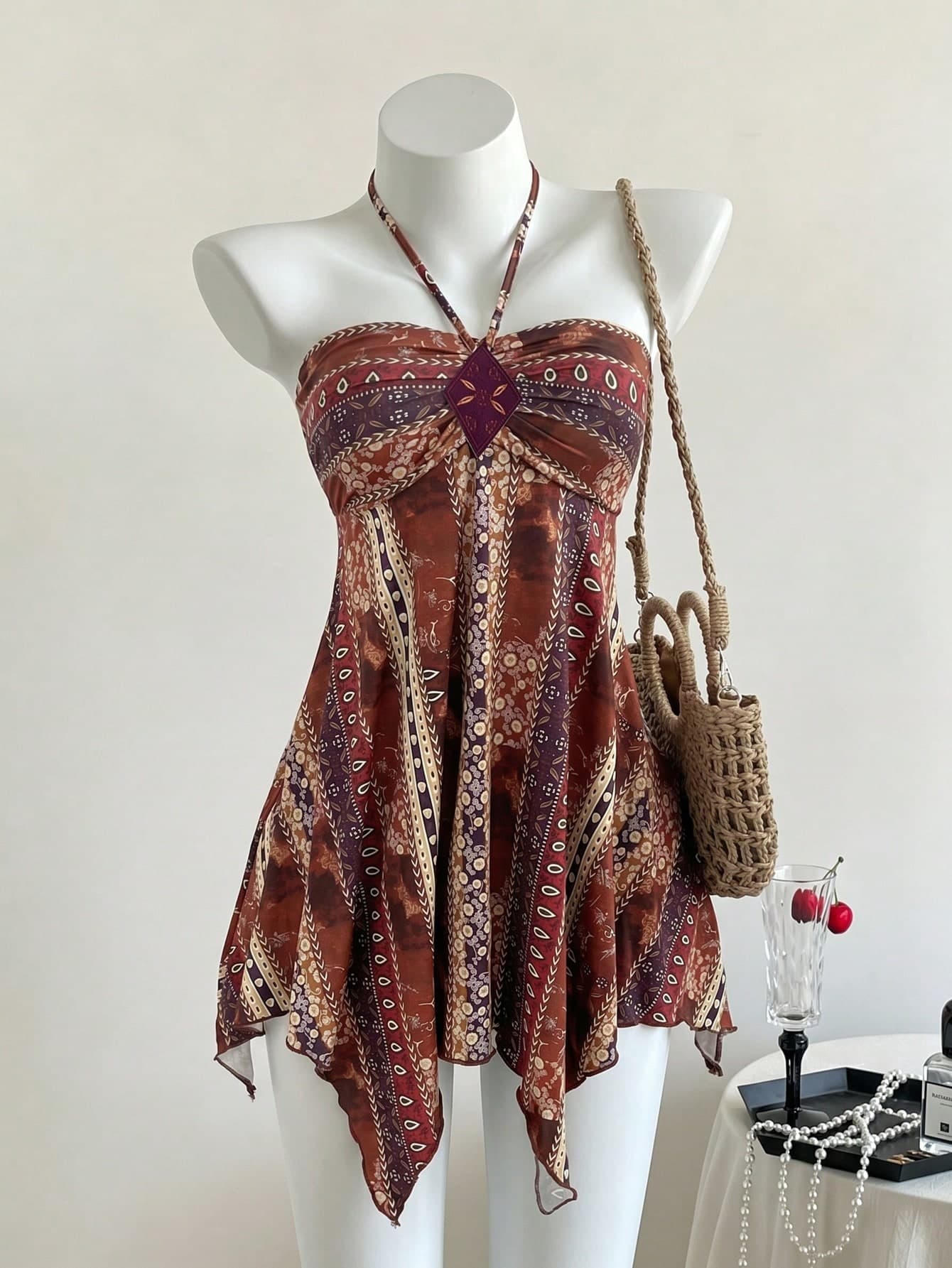 Elamini Women's Fashion Colorful Printed Vacation Dress
