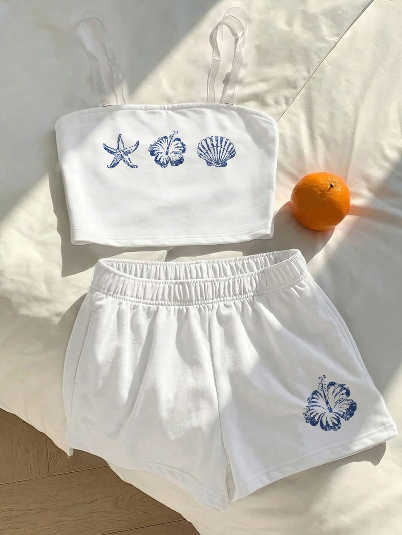 Vintage Vacation Marine Life Starfish Shell, Tropical Sunflower Print Pattern, Tween Girls Casual Minimalist Tank Top Set Suitable For Summer, Outdoor Picnic, Outings, Street Style, Home, Campus, Chill Chill,