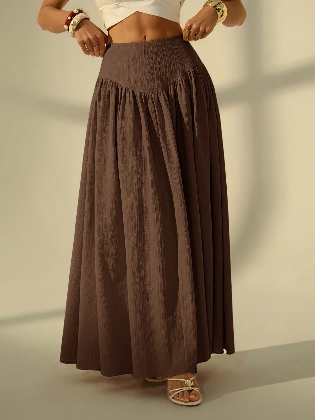 SHEIN Tall Women's Pleated Solid Color Long Skirt, Tall Women