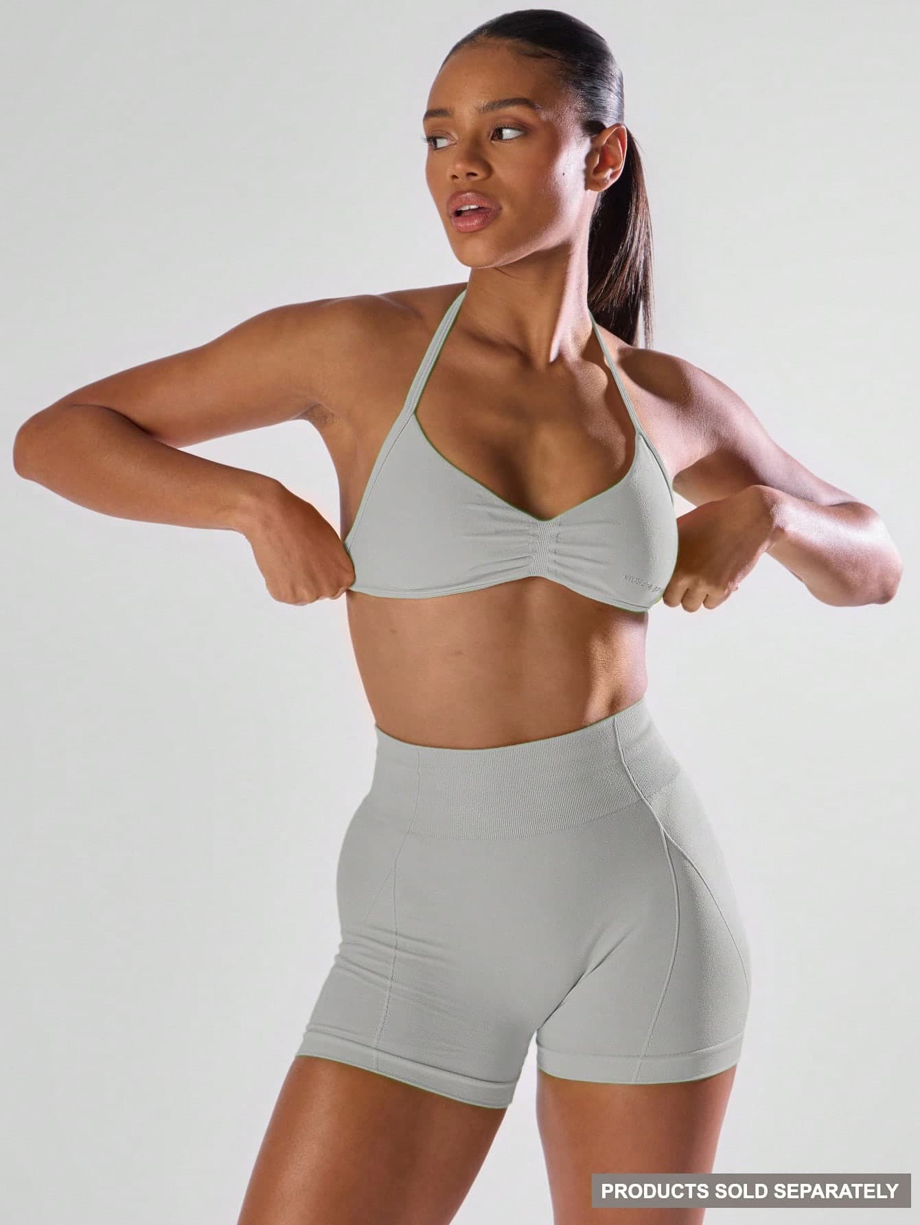 Musera Sport Solid Ruched Bust Open Back Halter Sports Bra, Active Comfy Workout Gym Running Run Club ,Padel, Tennis, Pickleball Gym Yoga Pilates Fitness Daily Casual