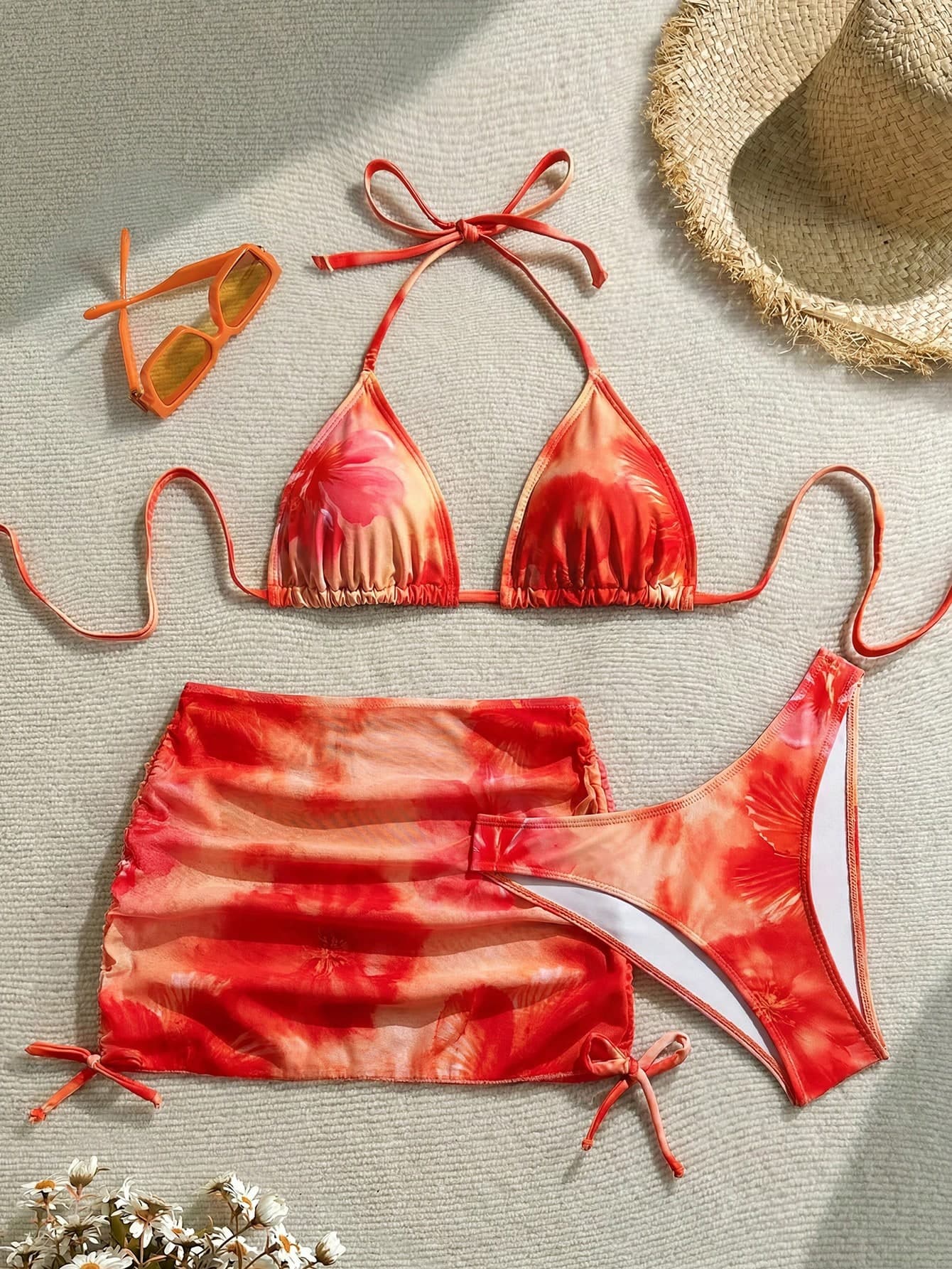 Soleia Plus Size Women's Large Floral Print Vacation Beach Multi-Piece Set Bathing Suits For Women