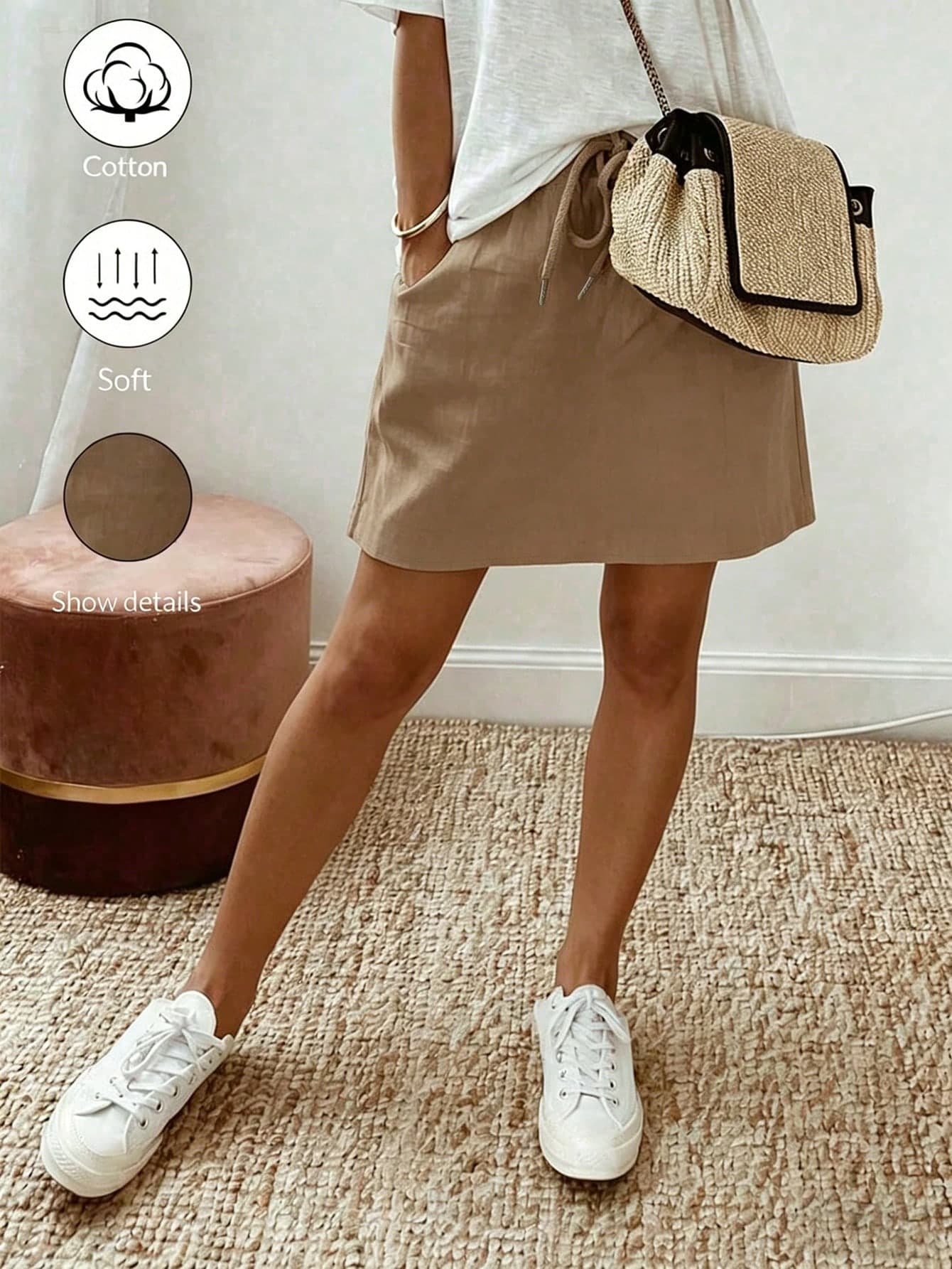 SHEIN Holidaya Women's Casual Elastic Waist Tie A-Line Skirt, Summer Outfit, Women's Holiday Outfit Elegant Skirt, Party, Beach Outfit, Graduation Ceremony, Outing Outfit, Casual Skirt, Women's Vacation Outfit, Summer Holiday Outfit, Y2k, Country Music Concert Outfit, Country Style Skirt, Women's Commute Outfit, Women's Office Outfit, Social Skirt, Women's Office Wear, Khaki Skirt, Tie, A-Line Skirt, Skirt, Fashion Versatile