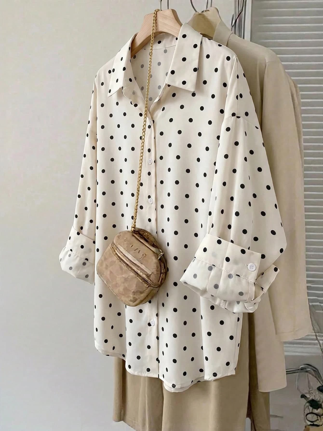 SHEIN LUNE Plus Size Women's Brown Collar Single Breasted Loose Casual Elegant Pencil Versatile Long Sleeve Shirt Office Gym Autumn Fall