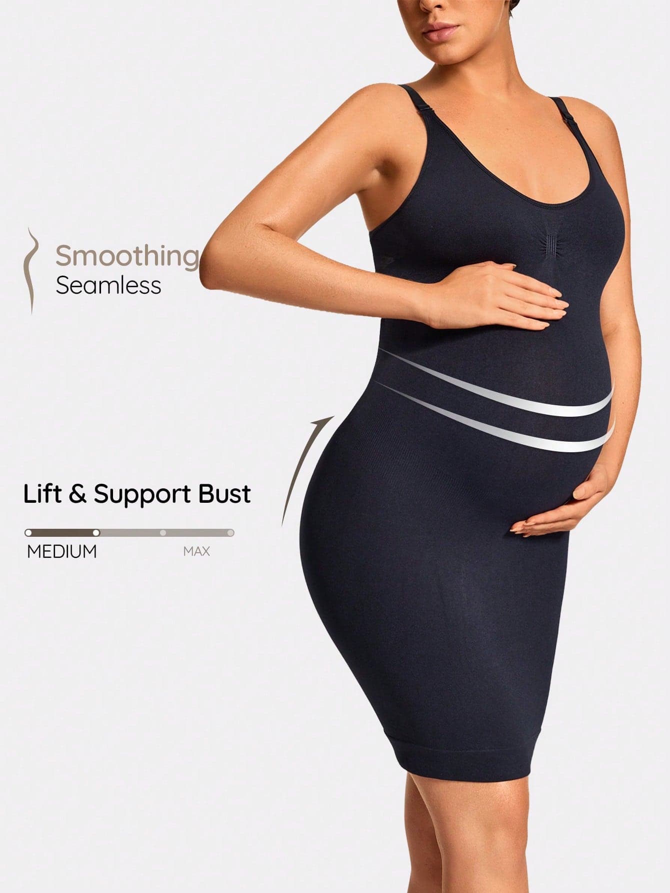 SHAPORA Pregnant Women's Solid Color Elastic Bodycon Shapewear Dress, Summer