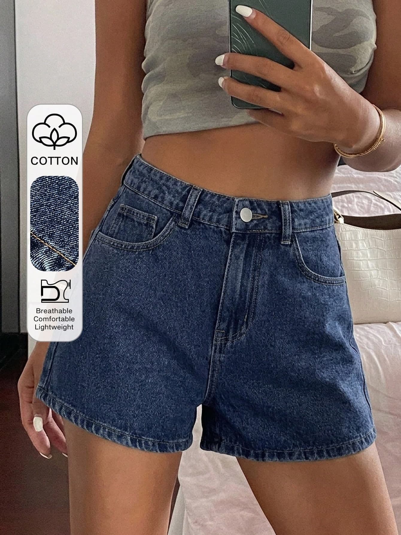 DAZY Women's Loose Casual White Denim Shorts, New Summer Style
