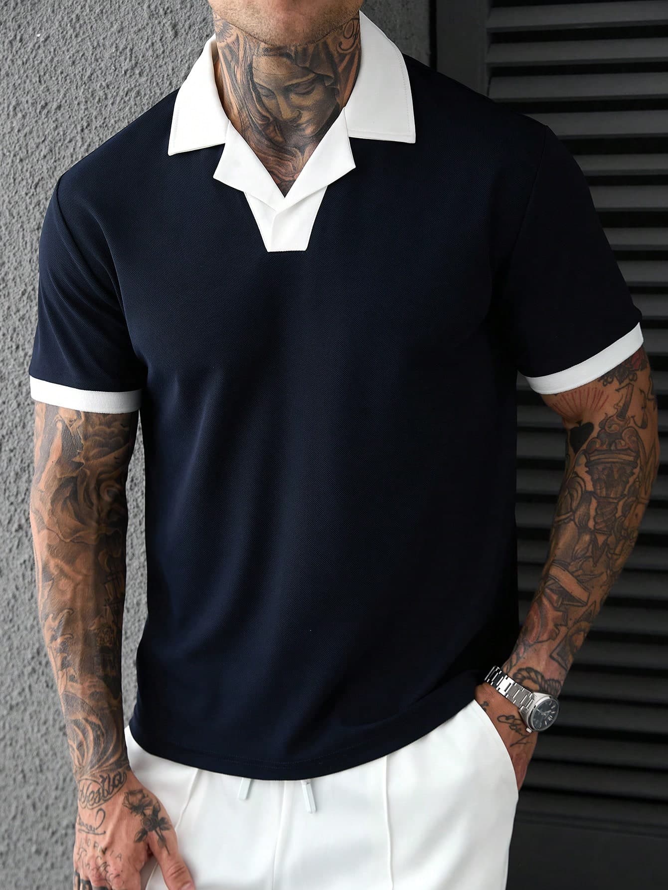 SLATEMANN Men's Summer Casual Colorblock Patchwork Polo Shirt