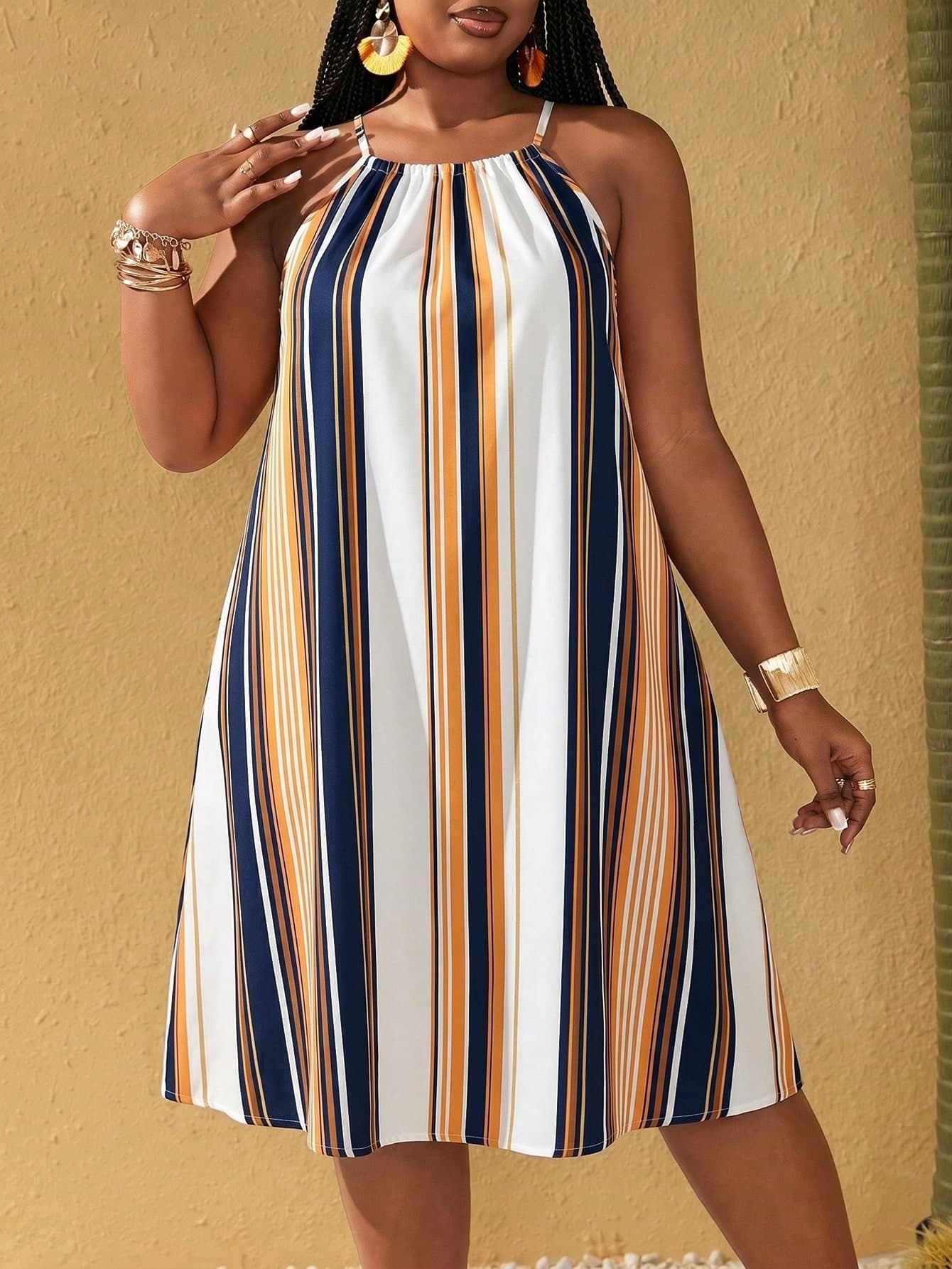 Maweii Plus Size Women's Sexy Vacation Digital Print Tropical Floral Spaghetti Strap A-Line Vertical Stripe Multicolor Blue Holiday;Holiday;Resort Dress