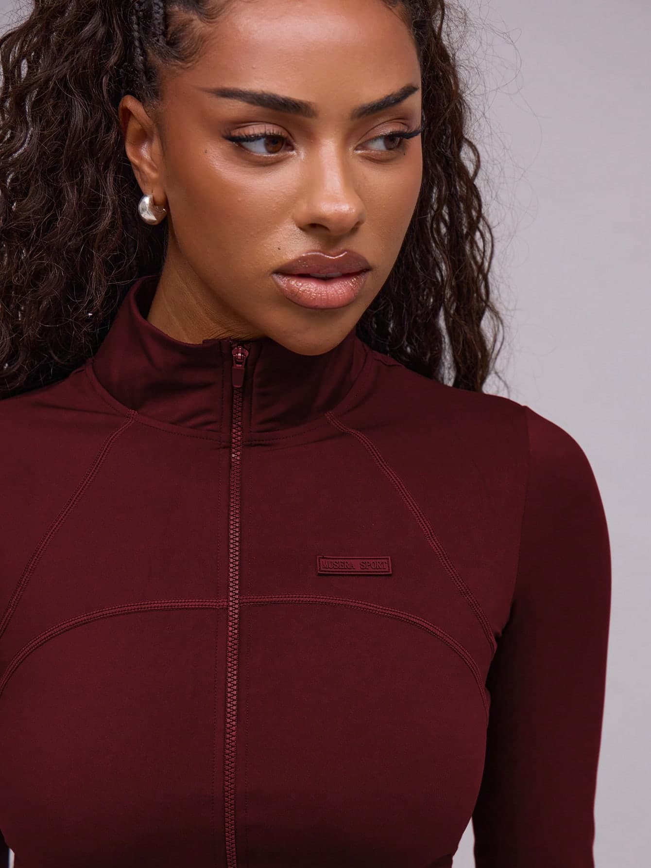 Musera Sport High Neck Full Zip Up Contour Long Sleeve Activewear Top Jacket, Padel, Tennis, Pickleball Gym Fitness Winter