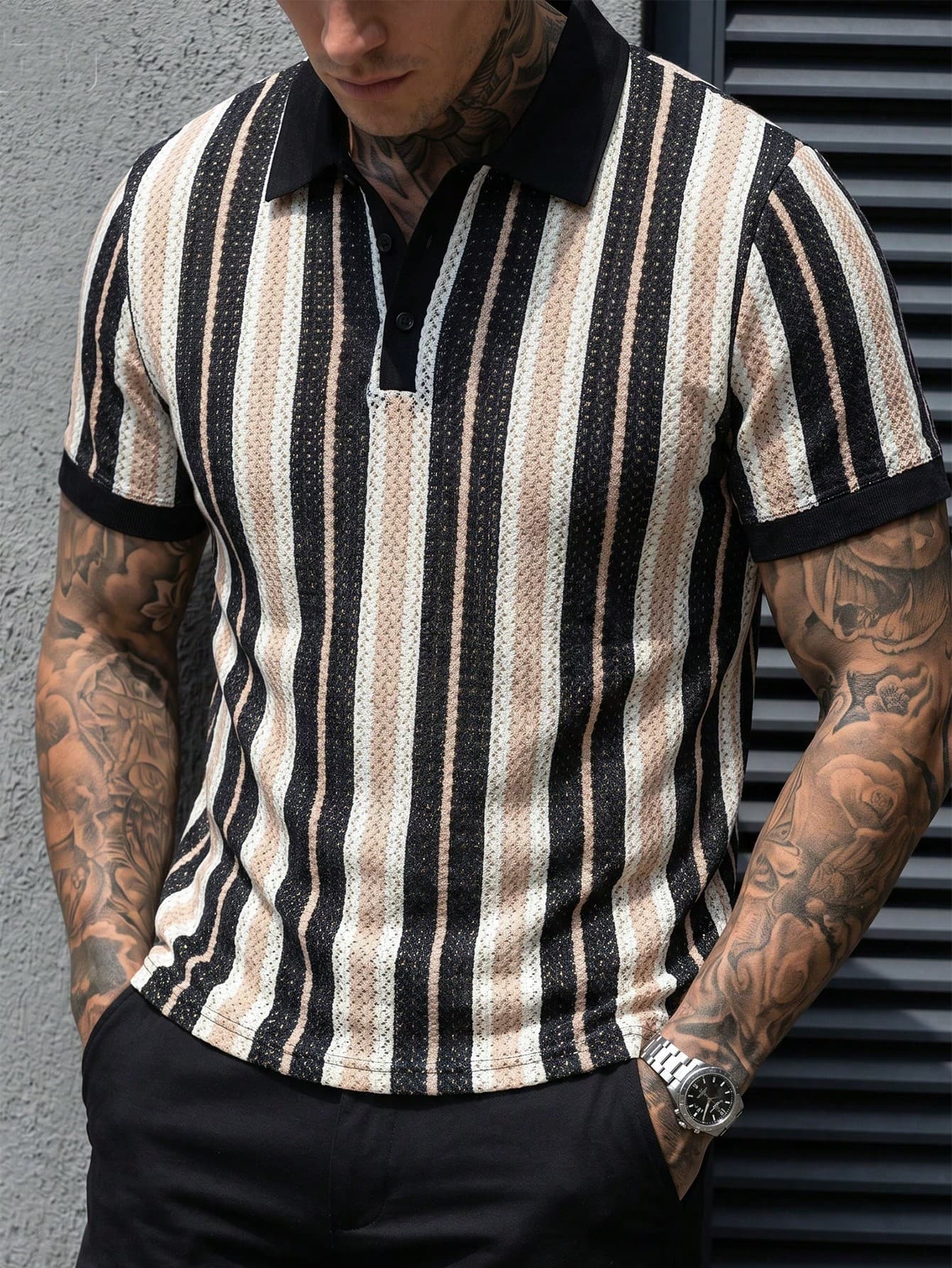 Manfinity CasualCool Men's Striped Short Sleeve Commuter Casual Polo Shirt, Ceremony
