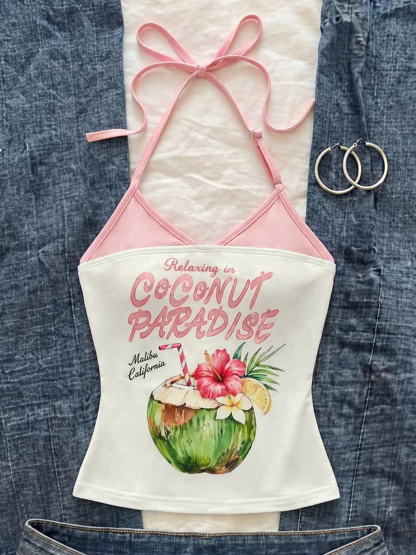 Tween Girls Summer New Casual Vacation Fruit Print 2 In 1 Halter Neck Tank Top