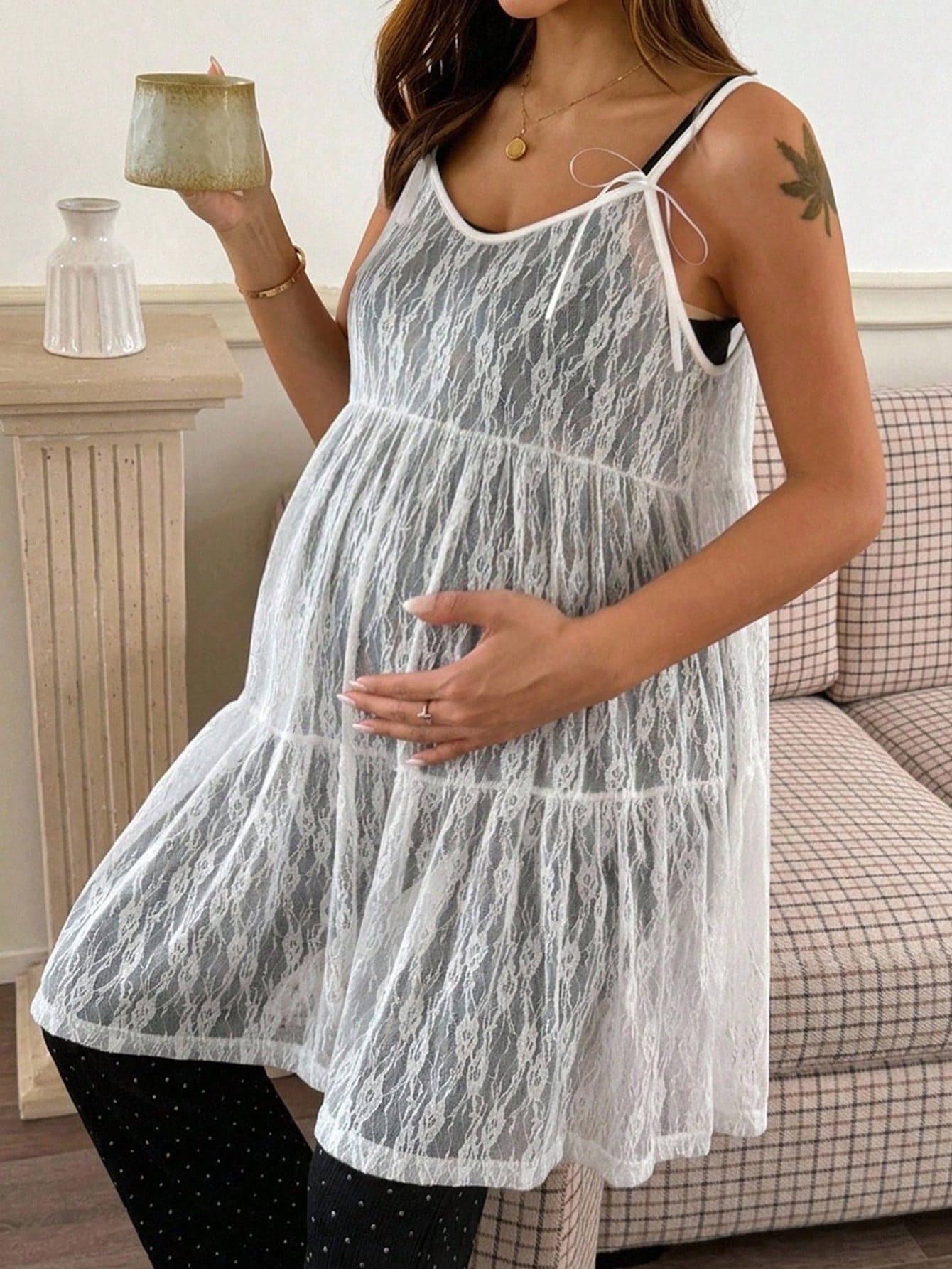 Dazy Maternity Maternity Lace Multi-Layer Ruffle Fashion Camisole Tank Top Summer