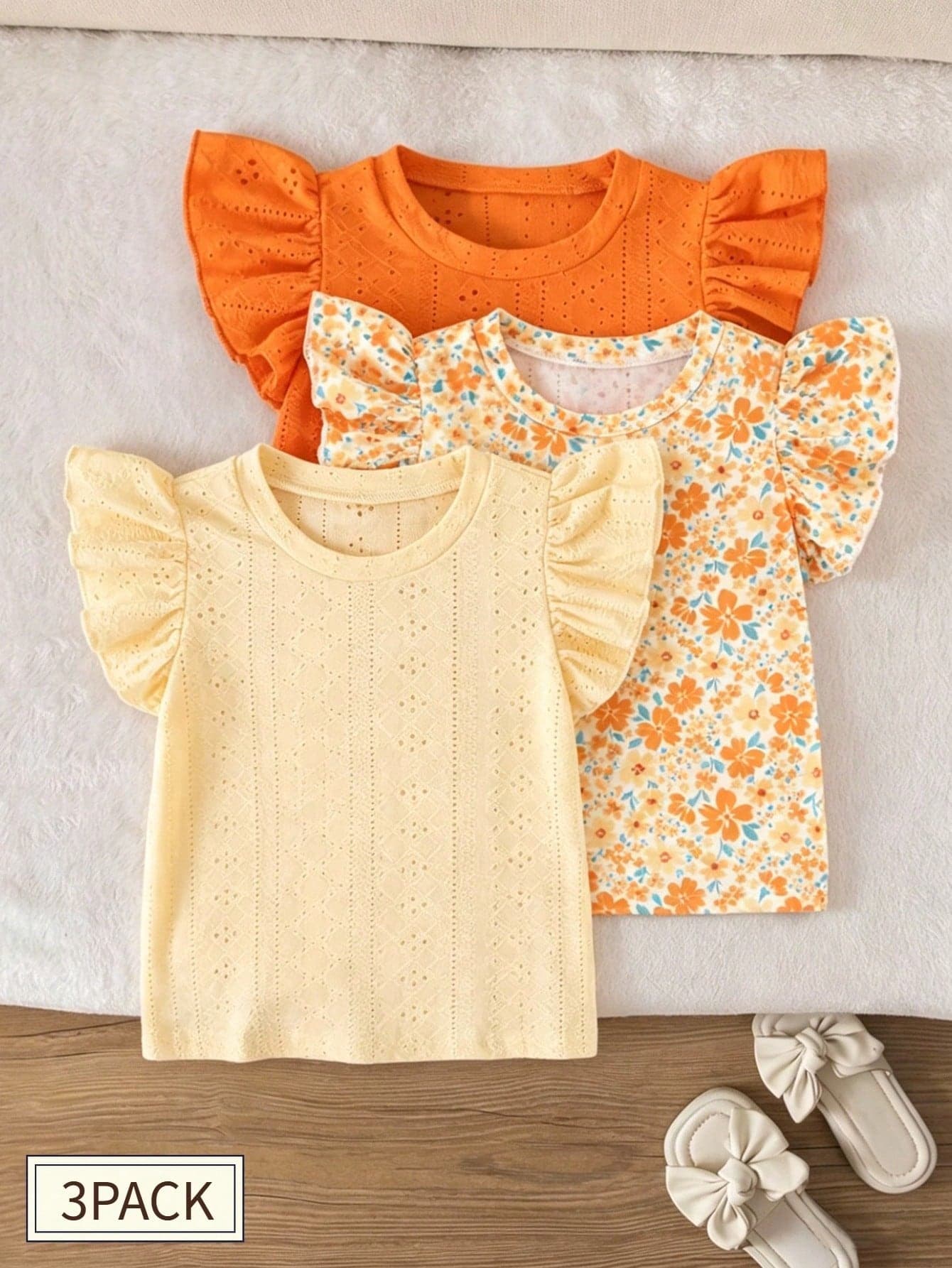 Sparklyn Bohemian Ditsy Floral, Gentle Purple Striped, 3D Bow Pattern, Young Girl Casual Simple Versatile Round Neck Cap Sleeve T-Shirt 1pc Suitable For Spring