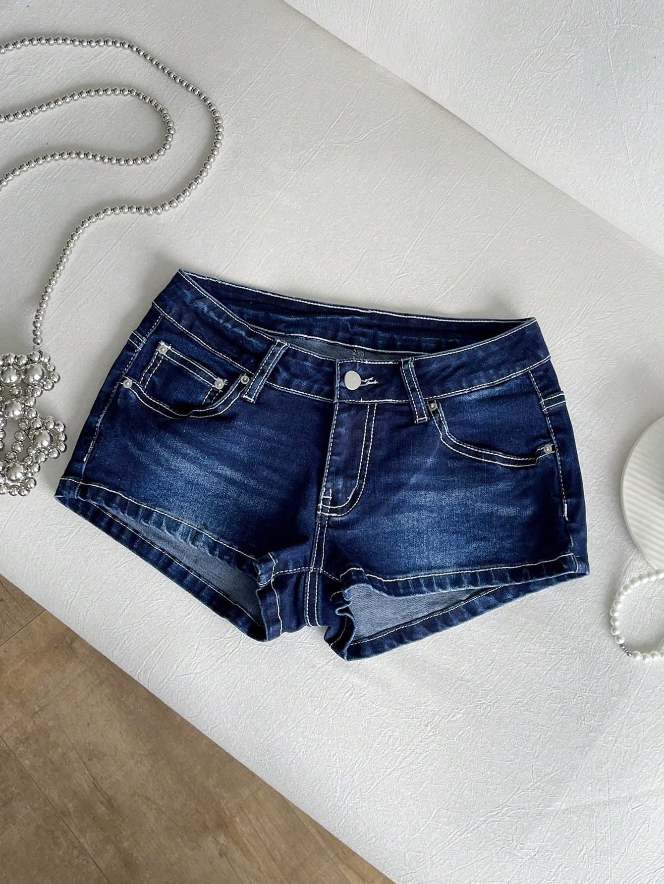 Elamini Plus Size Fashion Sexy Button Pocket Hot Girl Denim Shorts