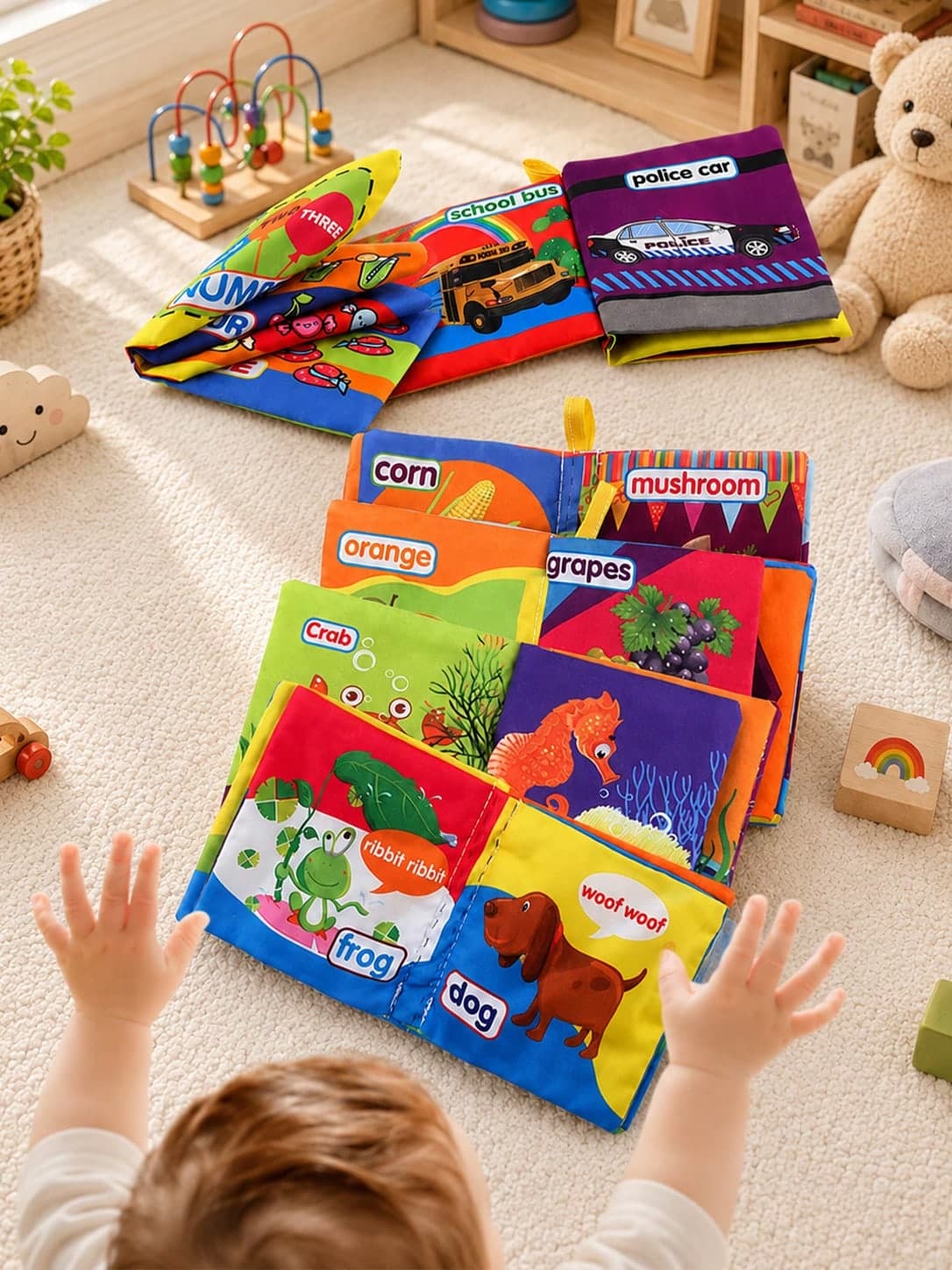 MINKOJA MINKOJA Multicolored Baby Cloth Books With A Variety Of Sounds And Touch-And-Feel Textures, Learning The Names Of Animals, Fruits, Vegetables, Transportation Ect, Preschool Toys For Baby,Easter,Easter Gift,Childen's Day,Baby Books, Baby Toys,Baby Sensory,Baby Toys,Baby Early Educational Toys & Baby Mirrors