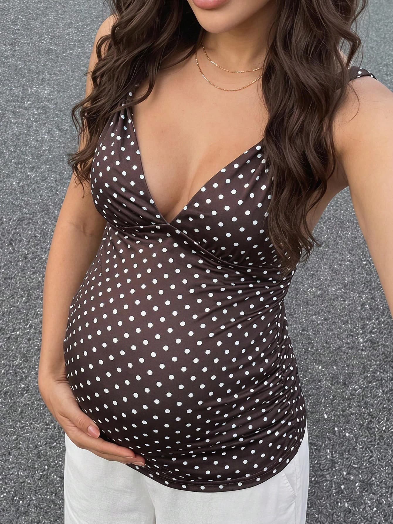 MaterniWear Maternity Fashionable Vacation Polka Dot Print Versatile Camisole