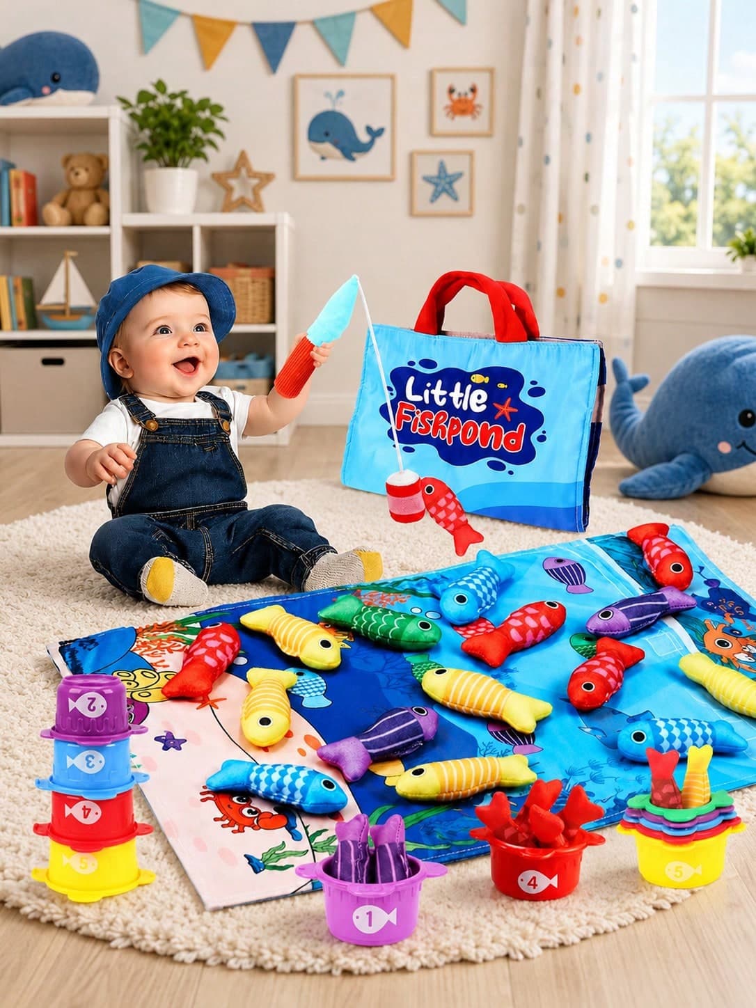 MINKOJA MINKOJA Little Fishpond Cloth Fishing Toy Set, Fish Game With Colorful Fish, Fishing Rods And Storage Bag, Fish Montessori Toys For Baby 1 Year Old To 3 Year, Fishing Sorting Toy 1 2 Year Kids With Stacking Cups,Easter,Easter Gift,Childen's Day,Baby Books, Baby Toys,Baby Sensory,Baby Toys,Baby Early Educational Toys & Baby Mirrors