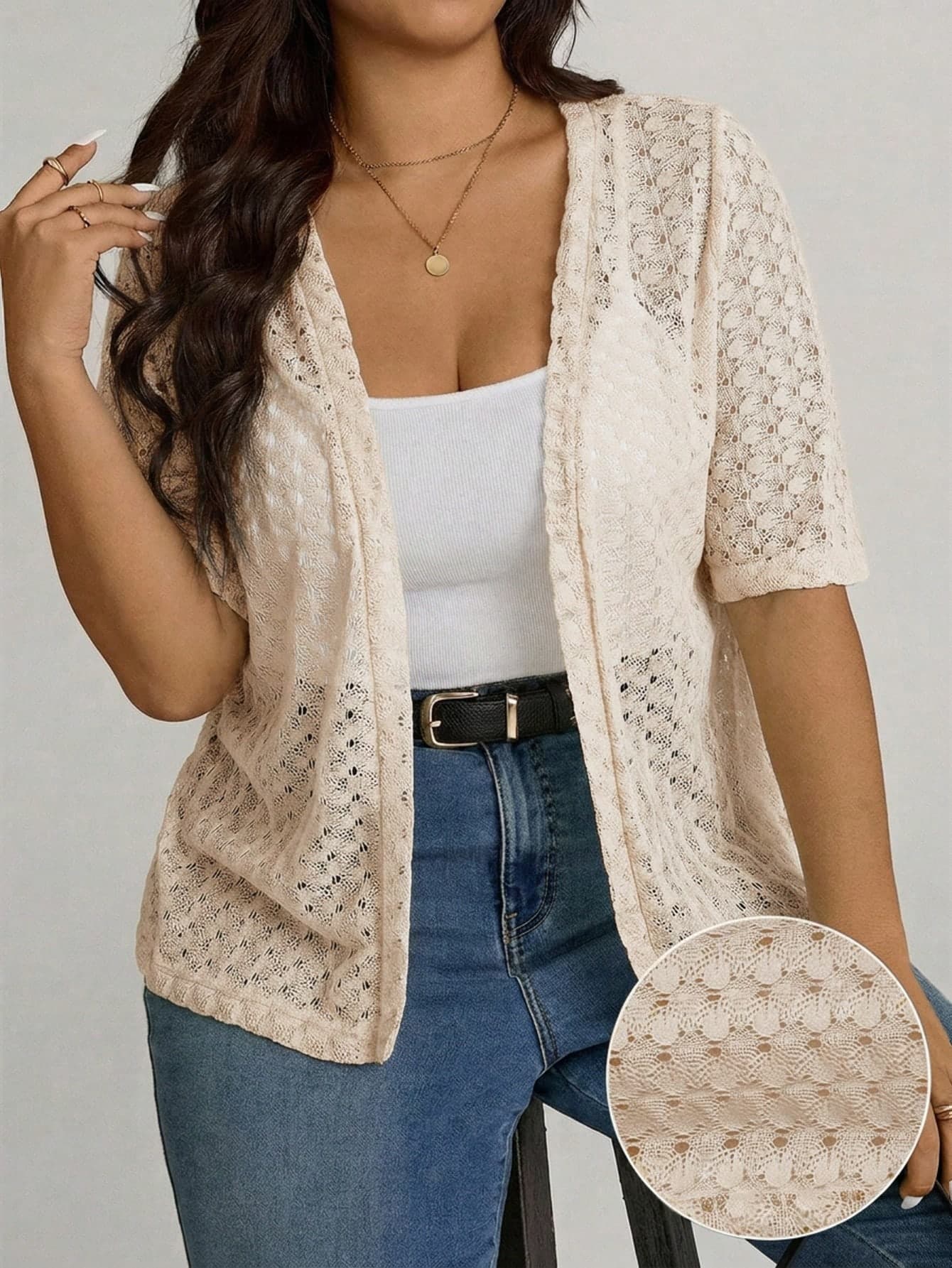 Comfylo Plus Size Women's Solid Color Casual Versatile Daily Outing Short Sleeve Cardigan