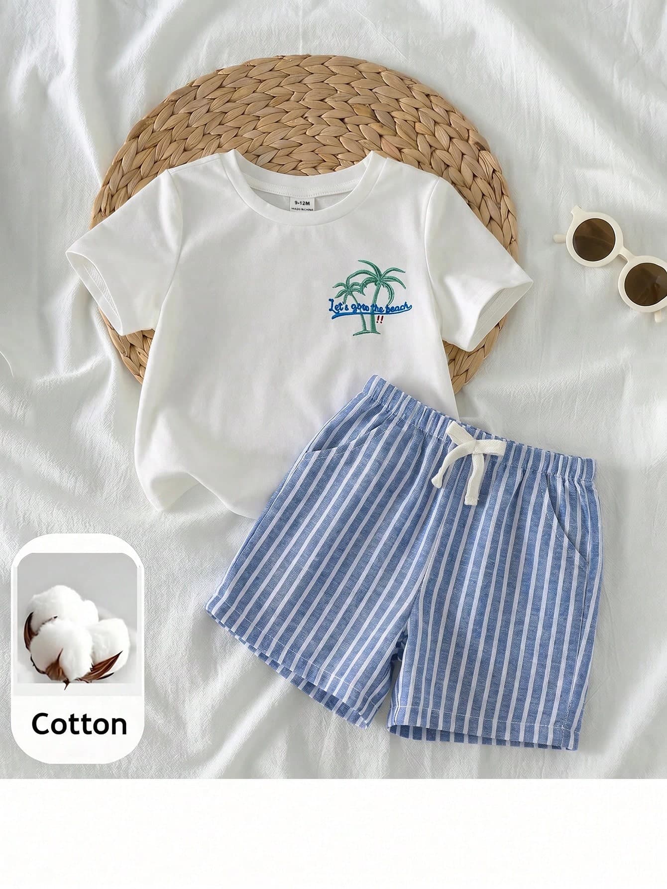 Loomiva Baby Boy Knit Soft Round Neck Short Sleeve Pullover Top And Elastic Waist Shorts 2pcs Set