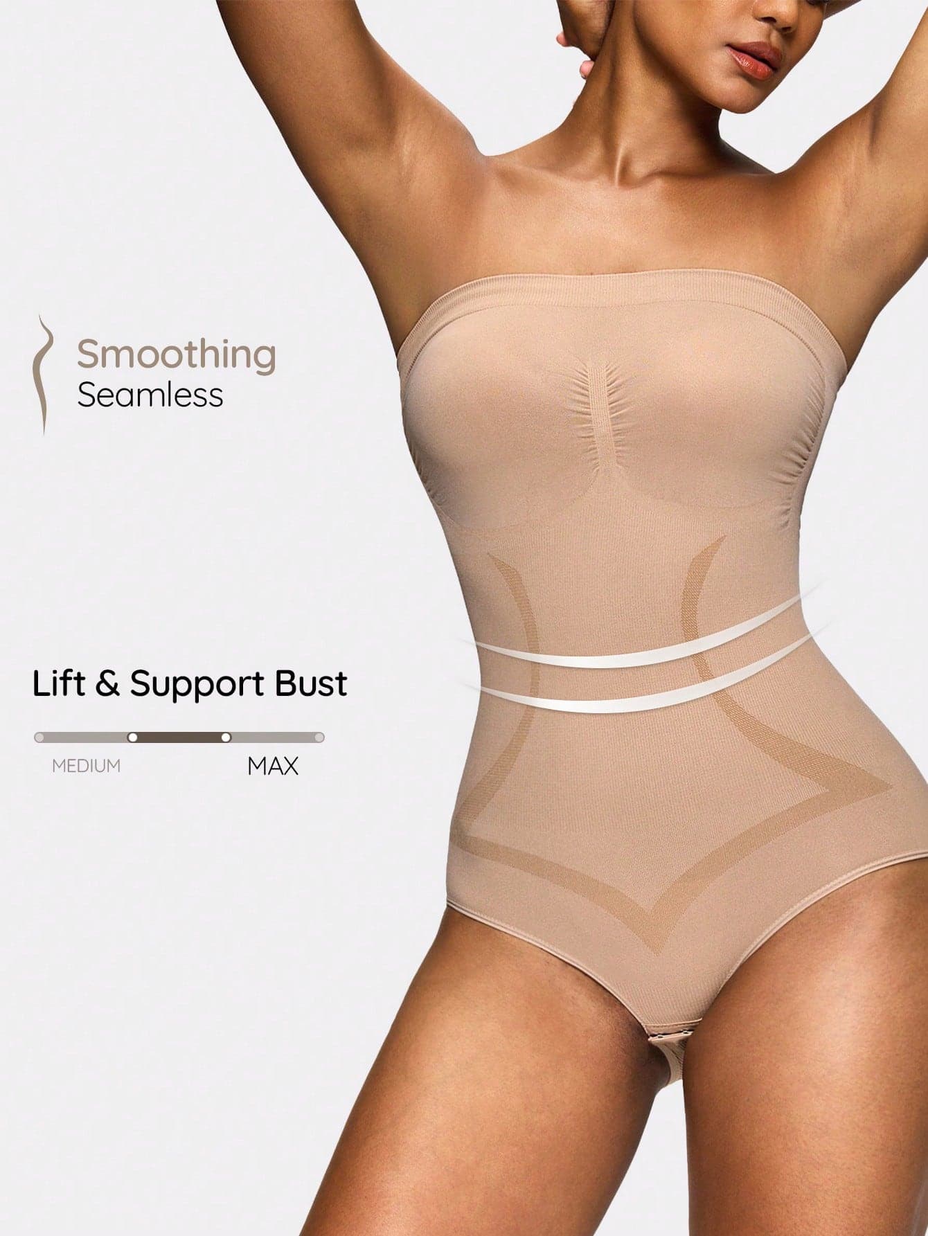 SHAPORA Women's Seamless Solid Color Bandeau Bodysuit