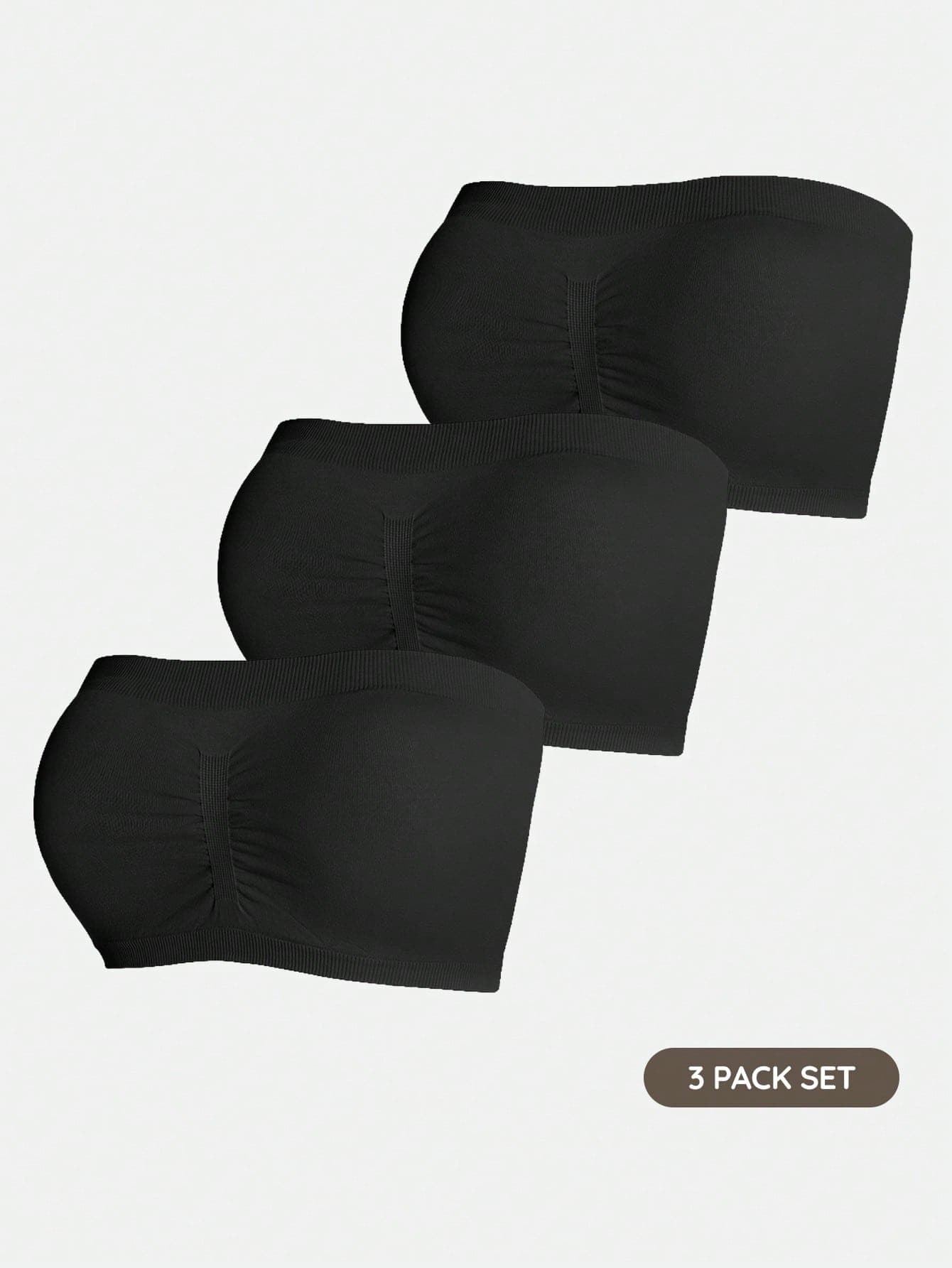 SHAPORA 3pcs/Set Plus Size Women Solid Color Casual Strapless Bras