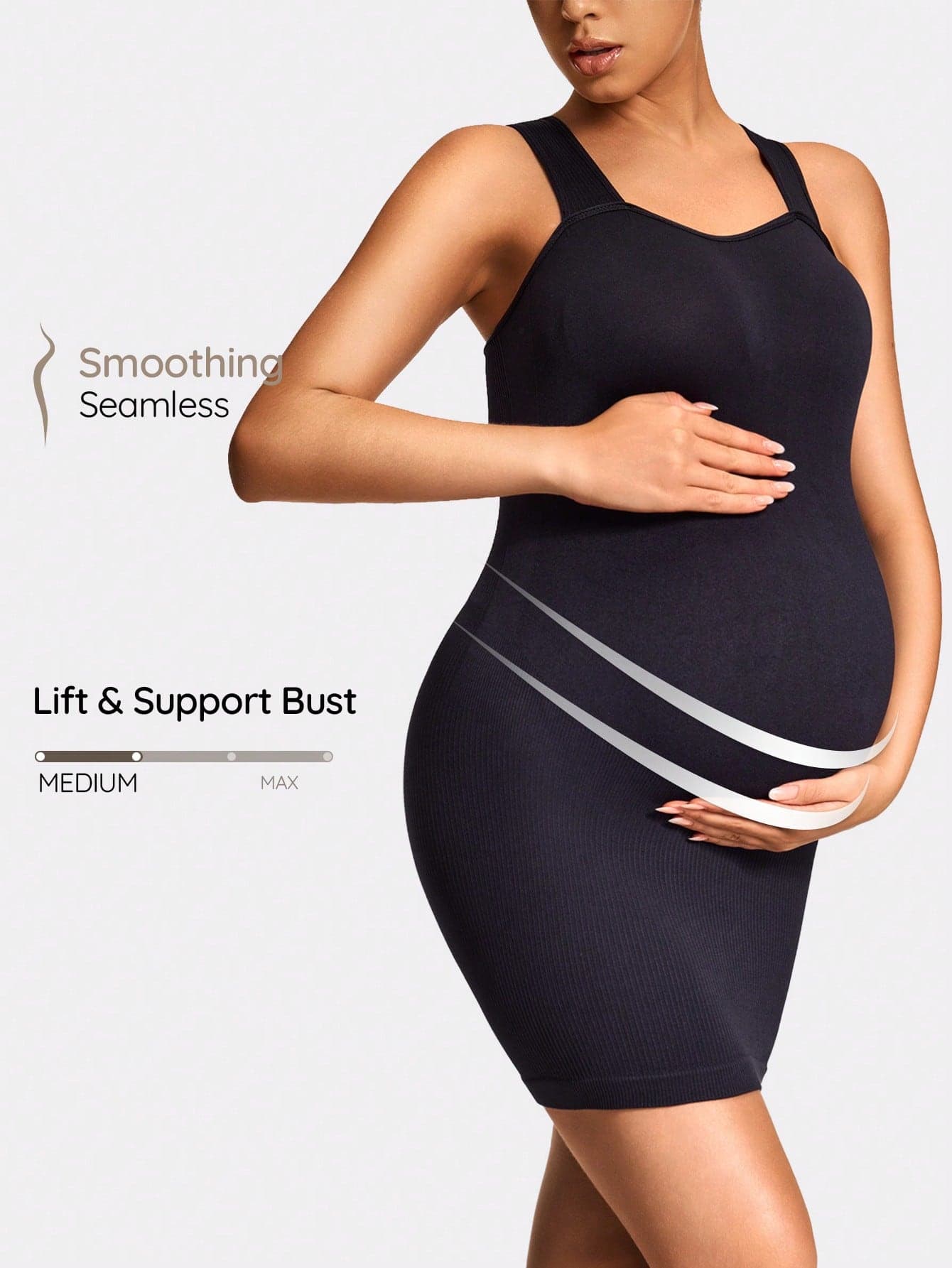SHAPORA Seamless Maternity Mid Thigh Bodysuit Pregnancy Shapewear Body Shaper Butt Lifter With Adjustable Straps-Accommodate Growing Tummy&Waist