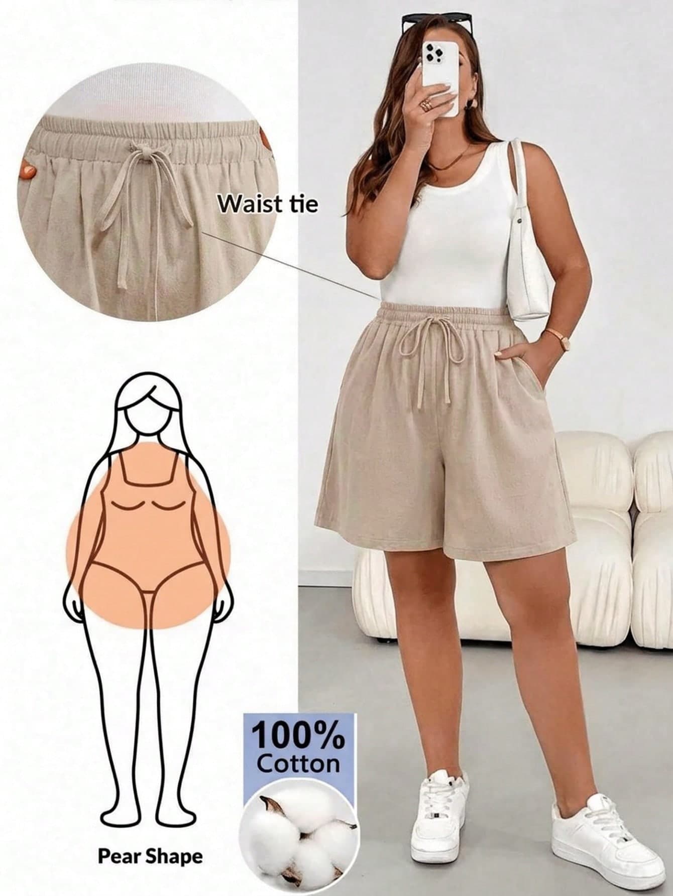 SHEIN Essnce Plus Size Summer Casual Versatile Solid Color Shorts