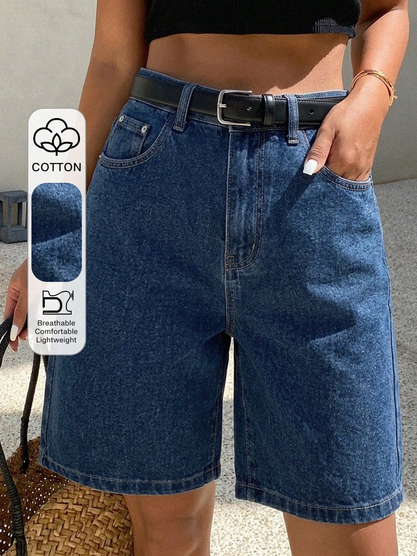 DAZY Women's Comfortable Casual Loose Fit Denim Bermuda Shorts, Summer Y2K