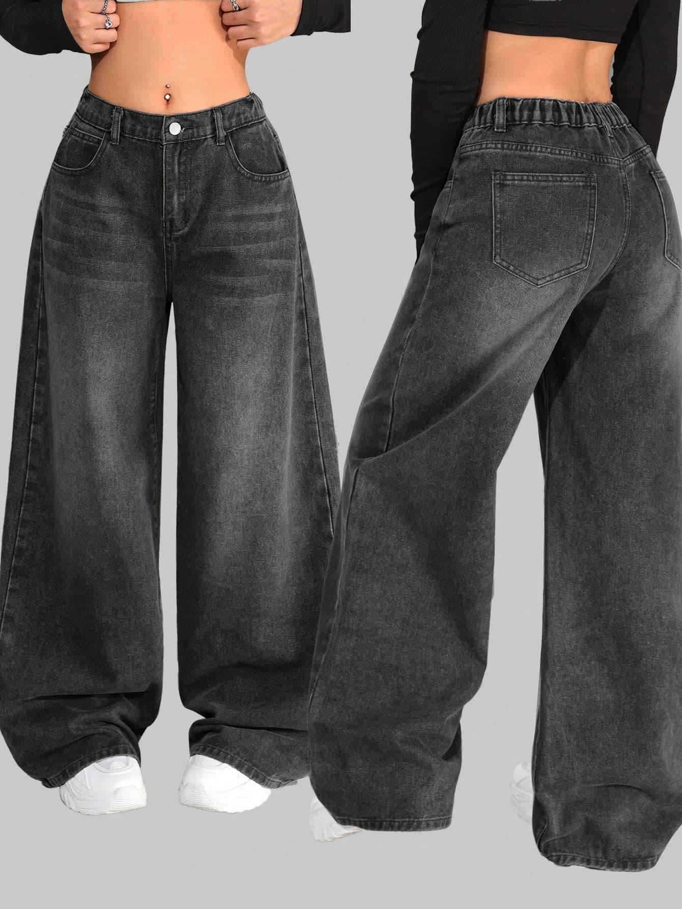 SHEIN Girlism Teen Girl Casual Washed Wide Leg Jeans