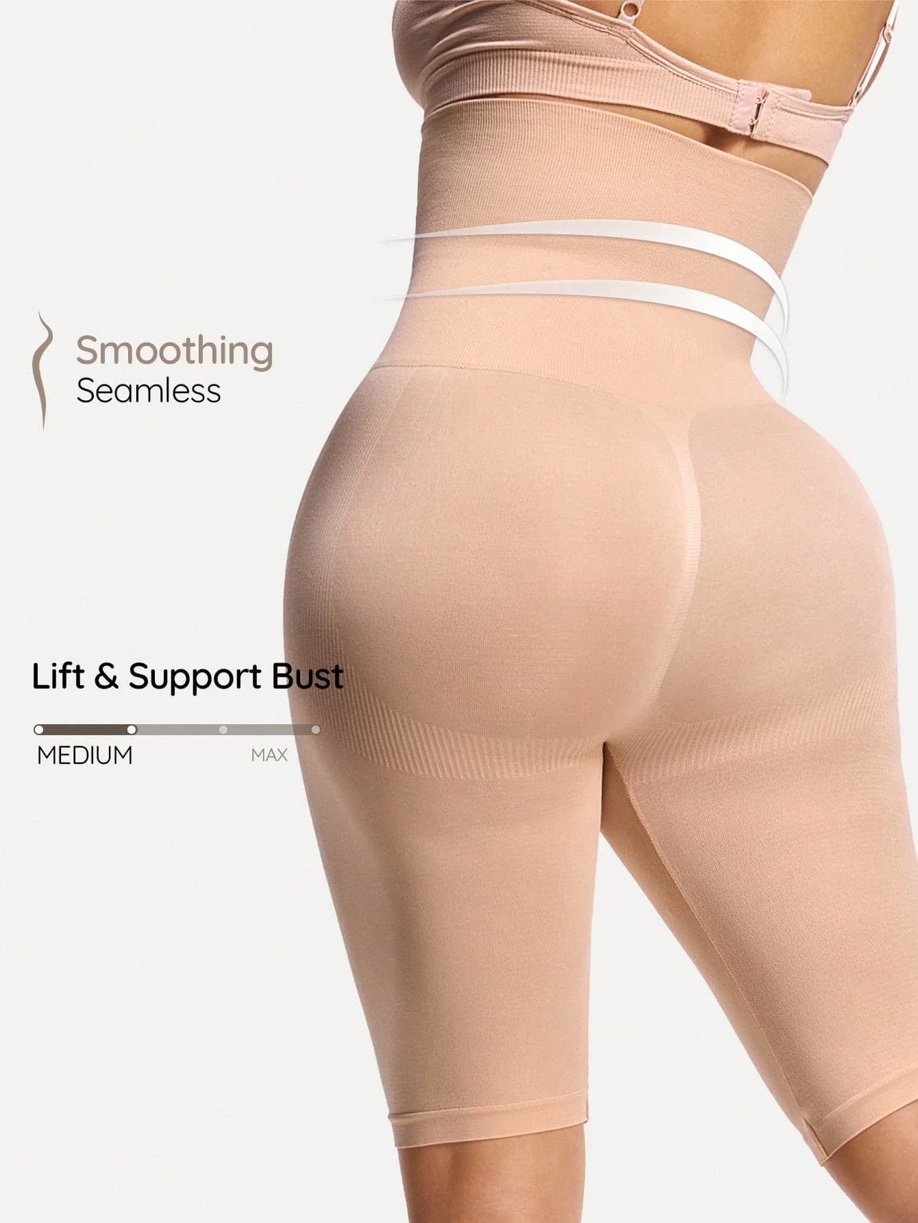 SHAPORA Solid Color High Elastic Seamless High Waist Tummy Control Shapewear Shorts, Panty