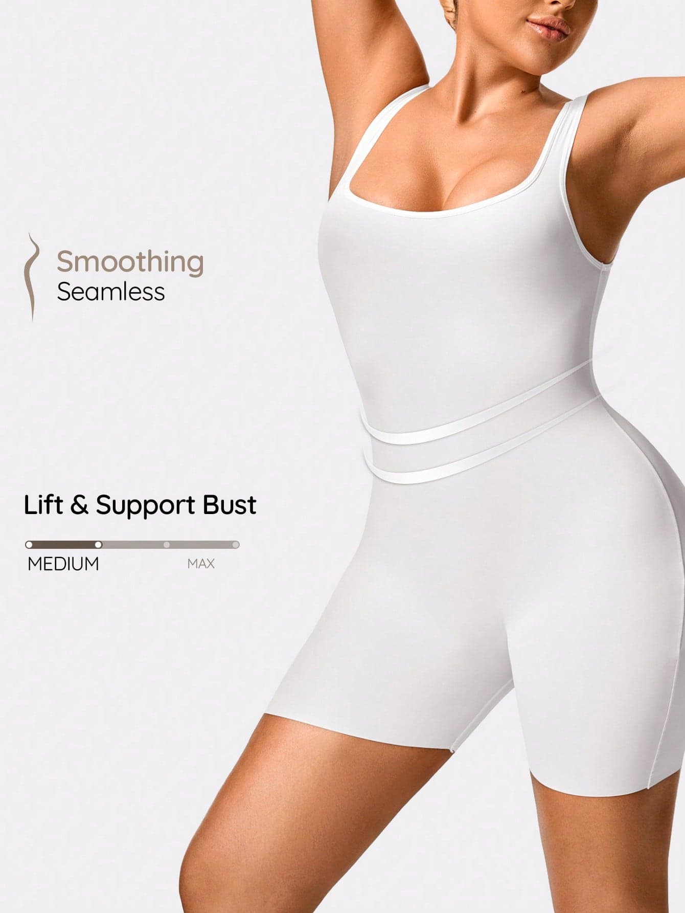 SHAPORA Women's Solid Color Square Neck Sleeveless Fitted Shapewear Bodysuit