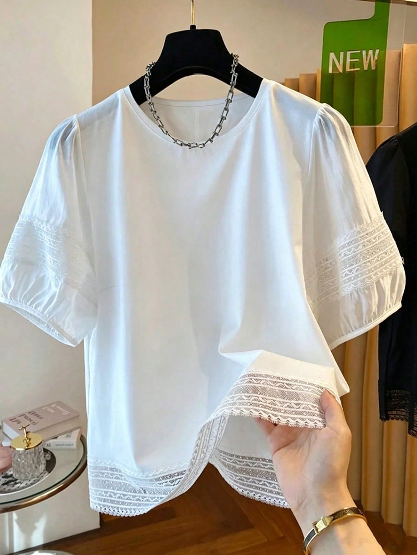 GlowEve CURVE Plus Size Women's Solid Color Round Neck Short Puff Sleeve Casual Shirt